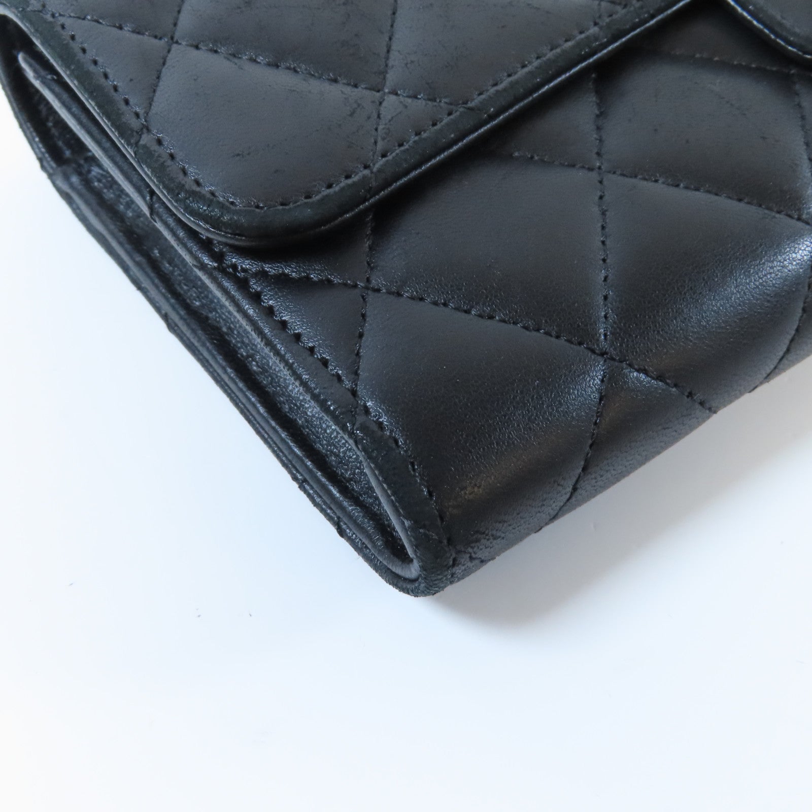 CHANEL 【激減優惠】菱格羊皮皮革Long Wallet銀扣長錢包黑色