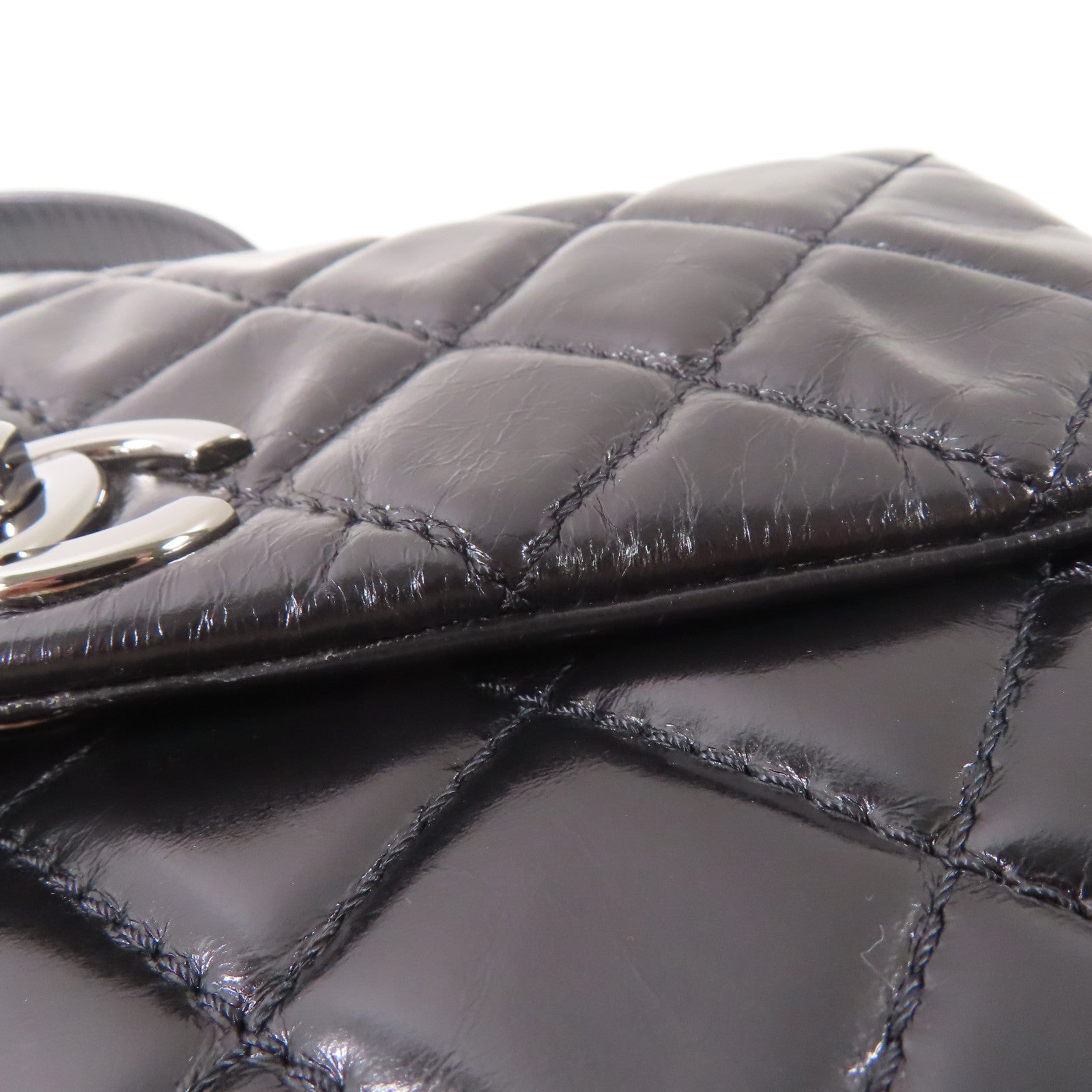 CHANEL 皮革2 Way Shoulder銀扣鏈帶肩背袋黑色