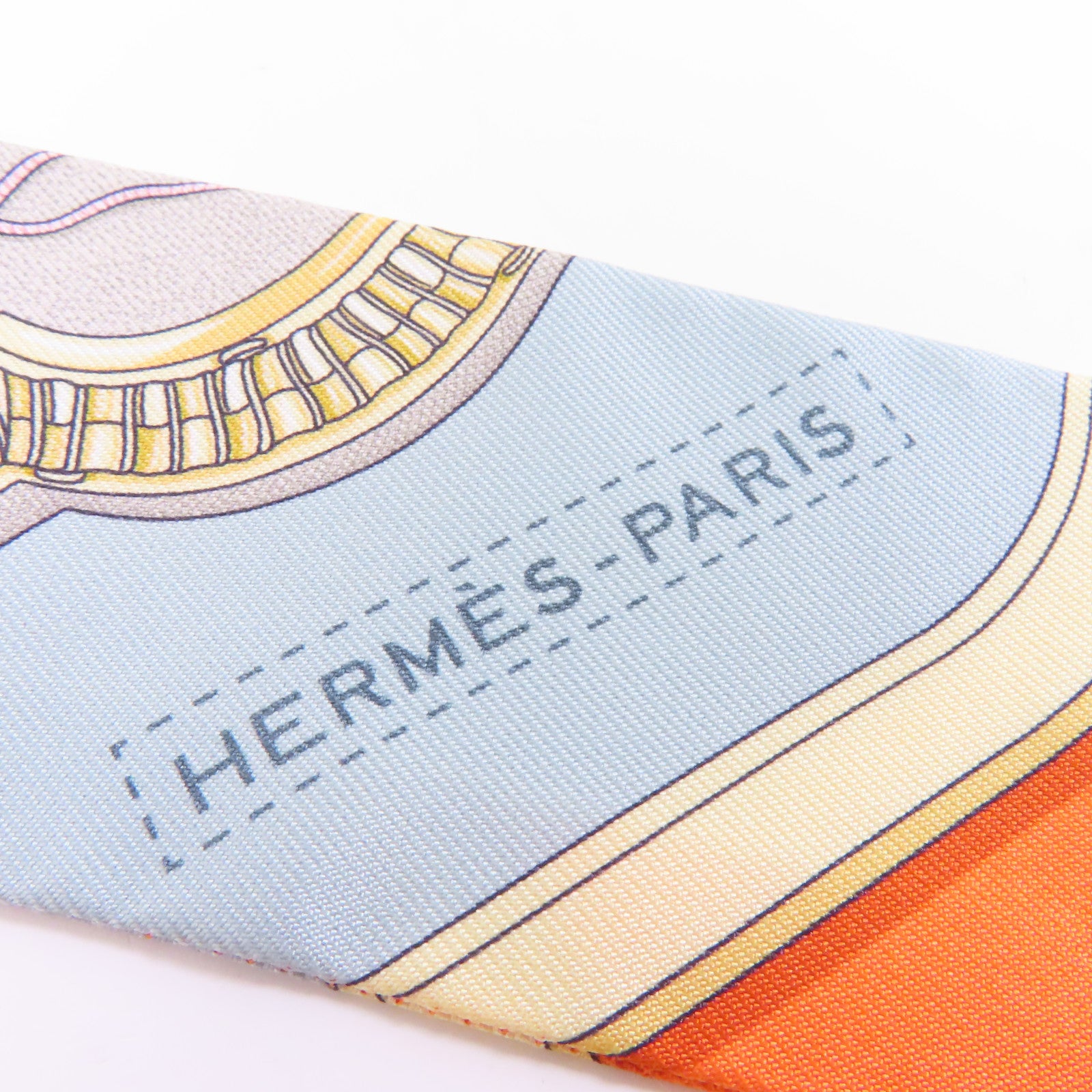 HERMES 絲質Twilly絲巾淺藍色/橙色/米色