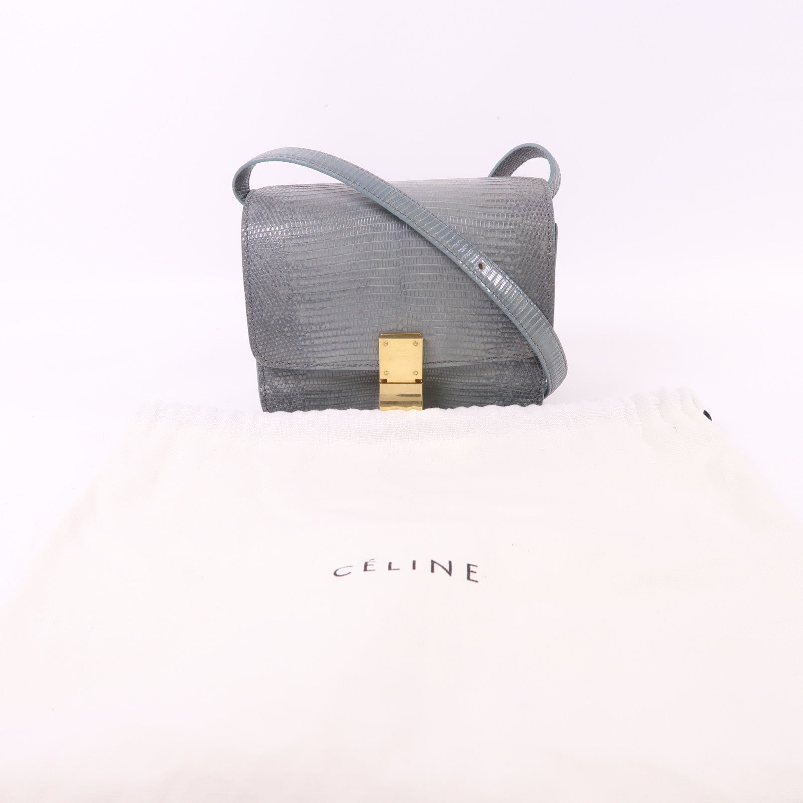 CELINE 蜥蝪皮革Teen Classic Box金扣肩背袋