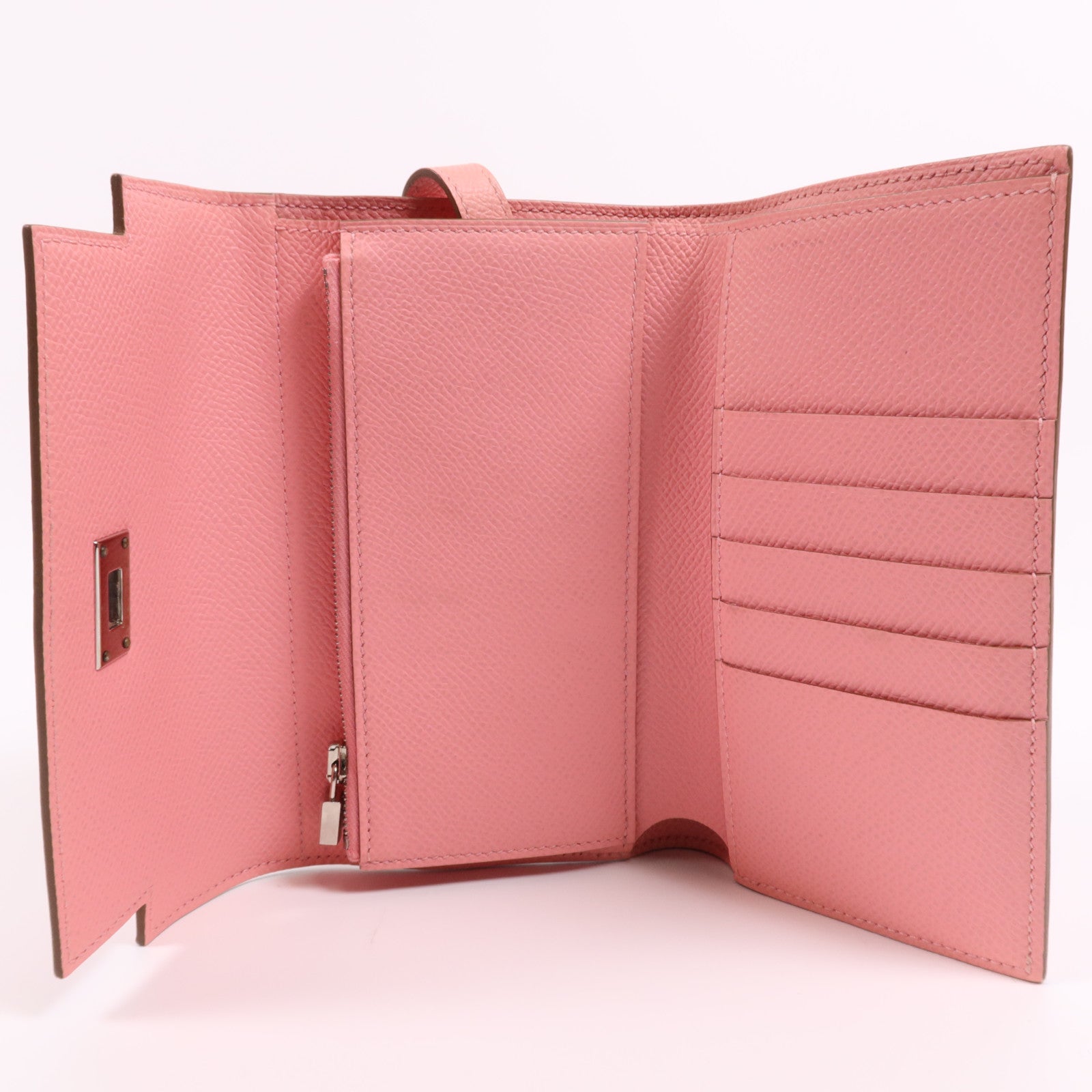 HERMES Epsom皮革Kelly Wallet銀扣長錢包Rose Confetti