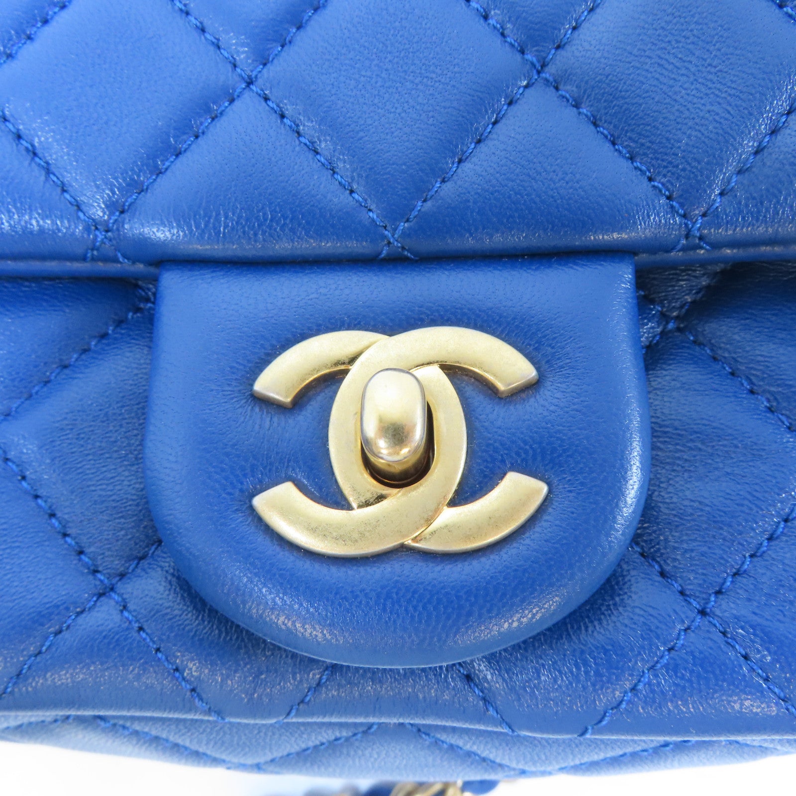 CHANEL 菱格羊皮皮革Chain Shoulder Bag金扣鏈帶肩背袋藍色