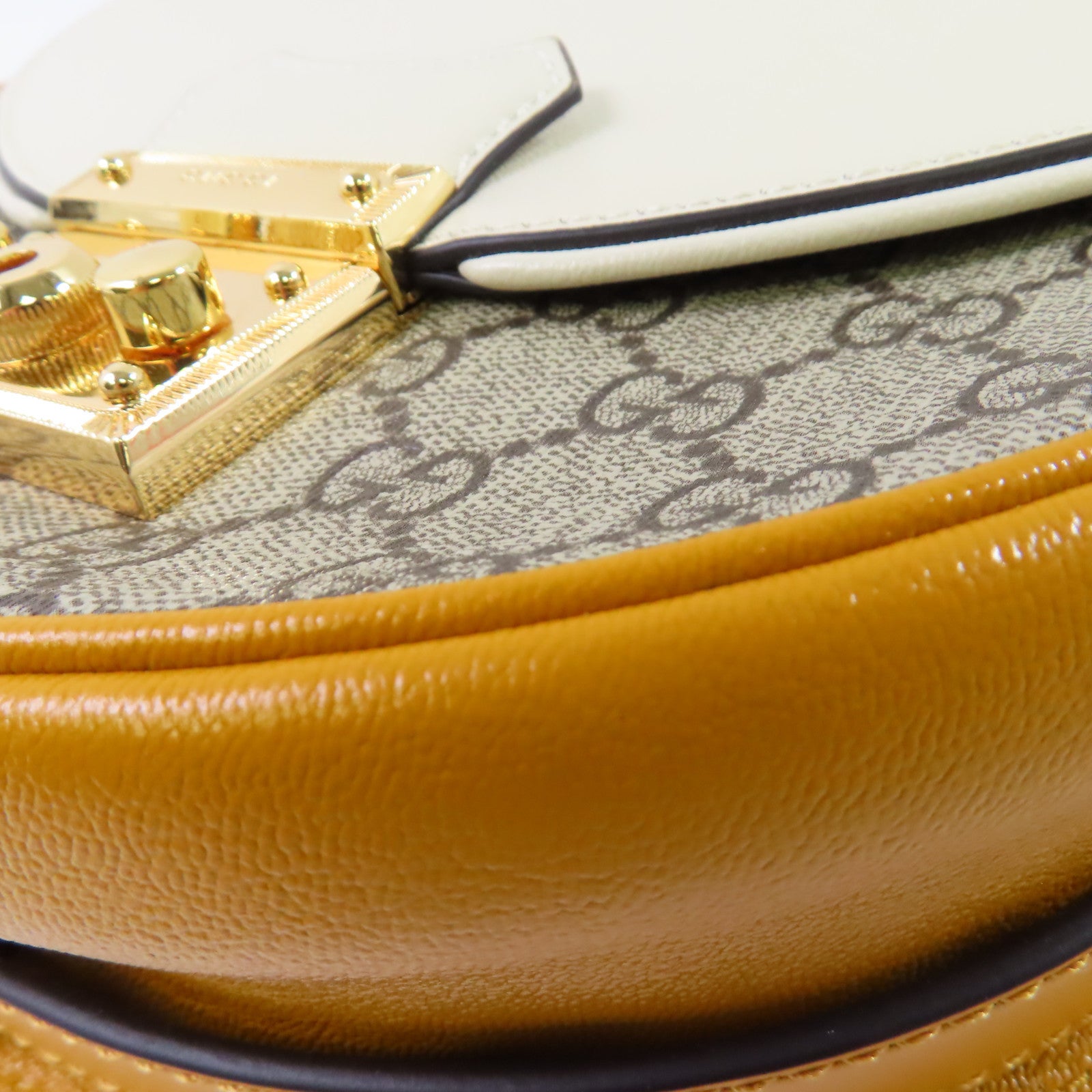 GUCCI GG Padlock Shoulder Bag Coated Canvas Calfskin Leather 644524 White Yellow