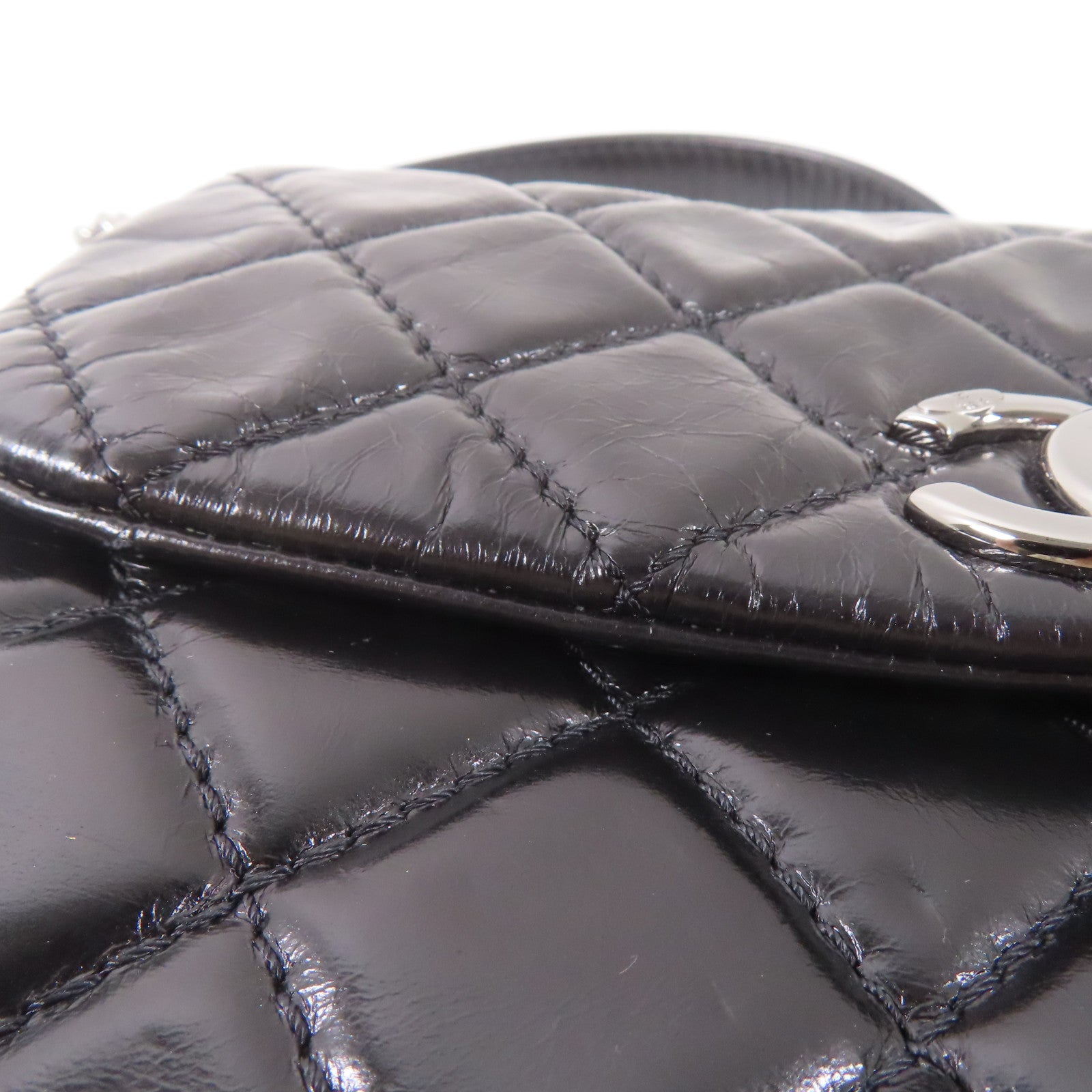 CHANEL 皮革2 Way Shoulder銀扣鏈帶肩背袋黑色
