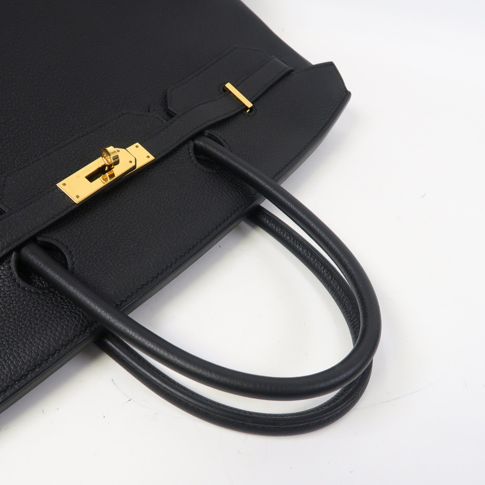 HERMES Clemence皮革Birkin 40金扣手挽袋黑色