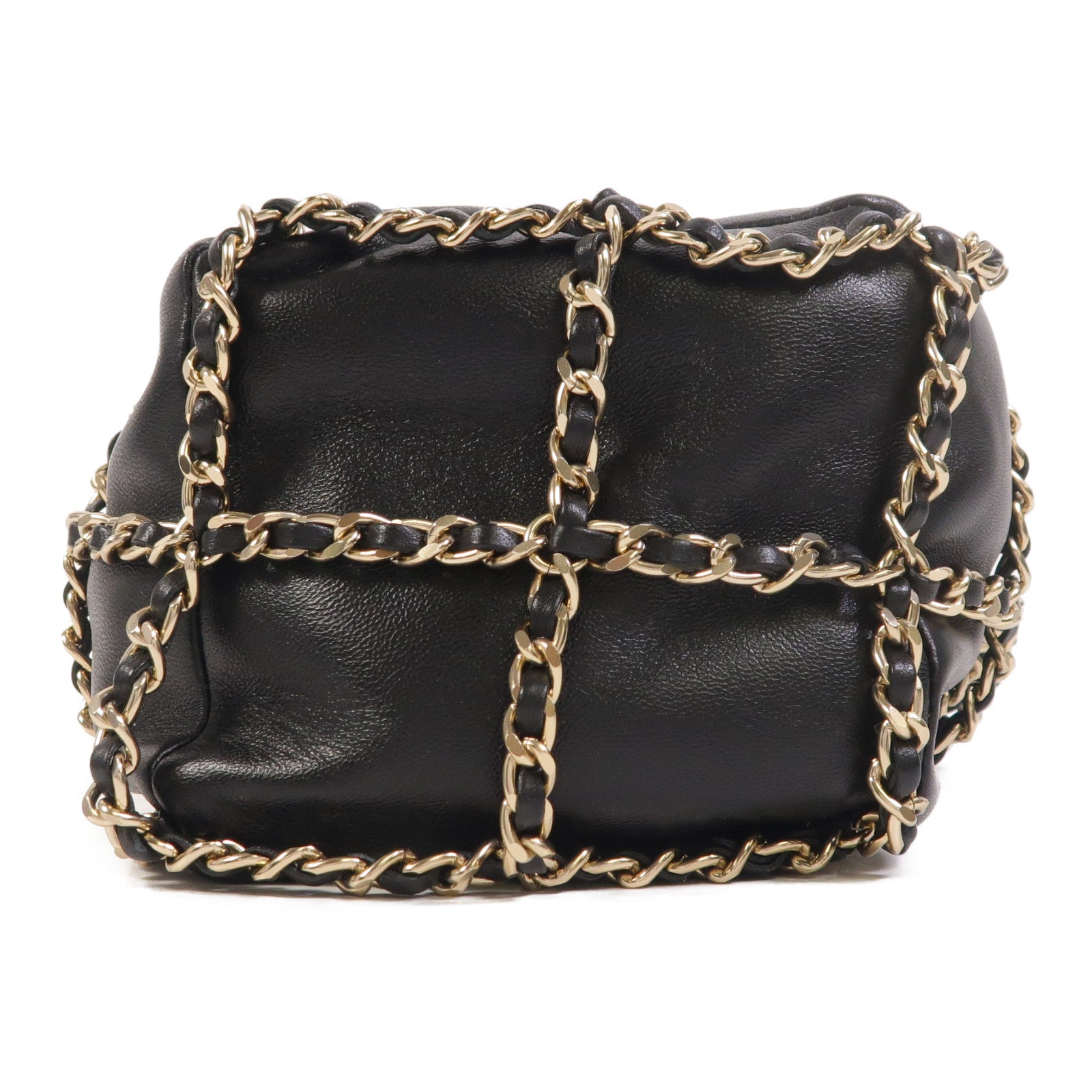 CHANEL 羊皮皮革Drawstring Bag金扣鏈帶肩背袋
