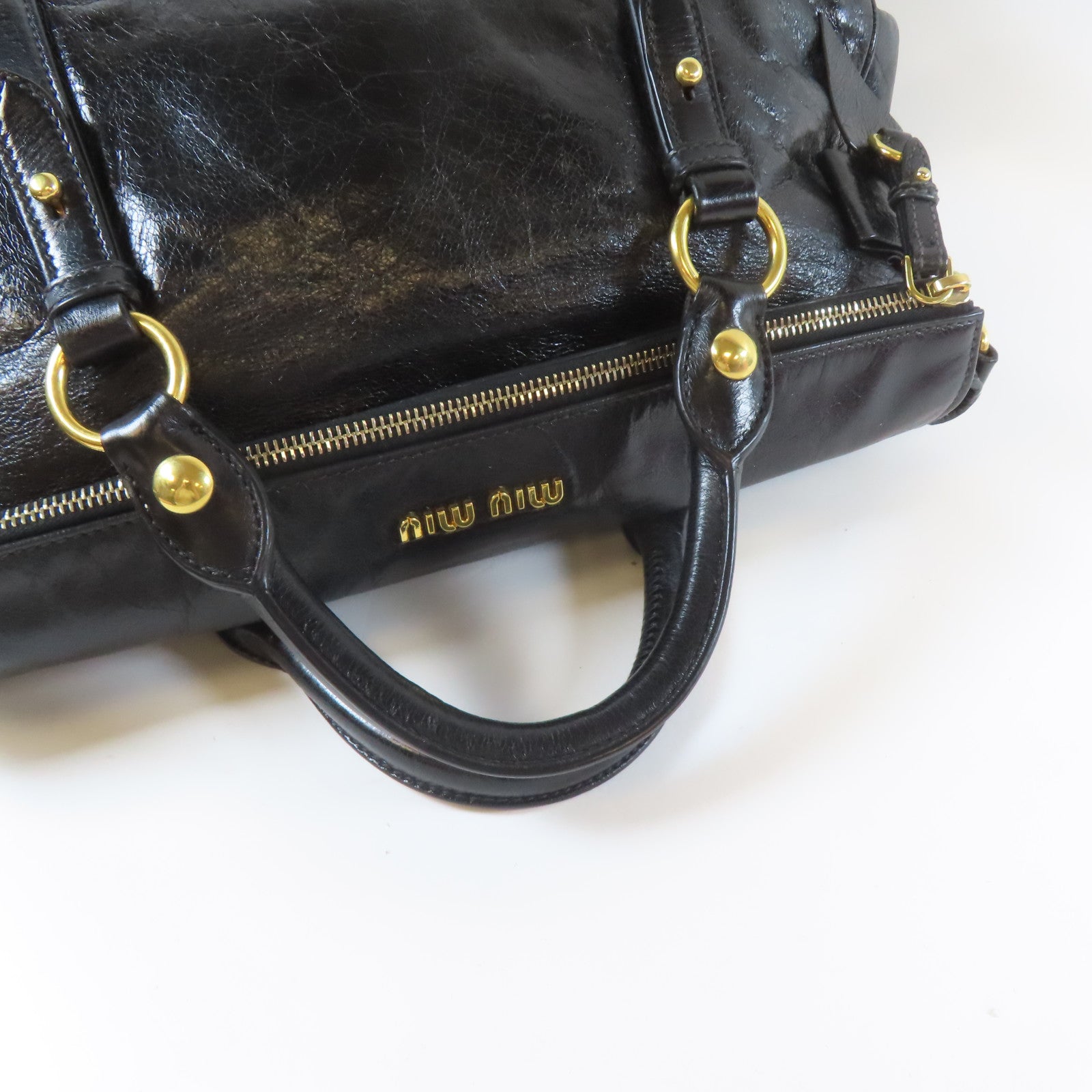 Miu Miu 皮革Shoulder Bag金扣手挽肩背兩用袋黑色