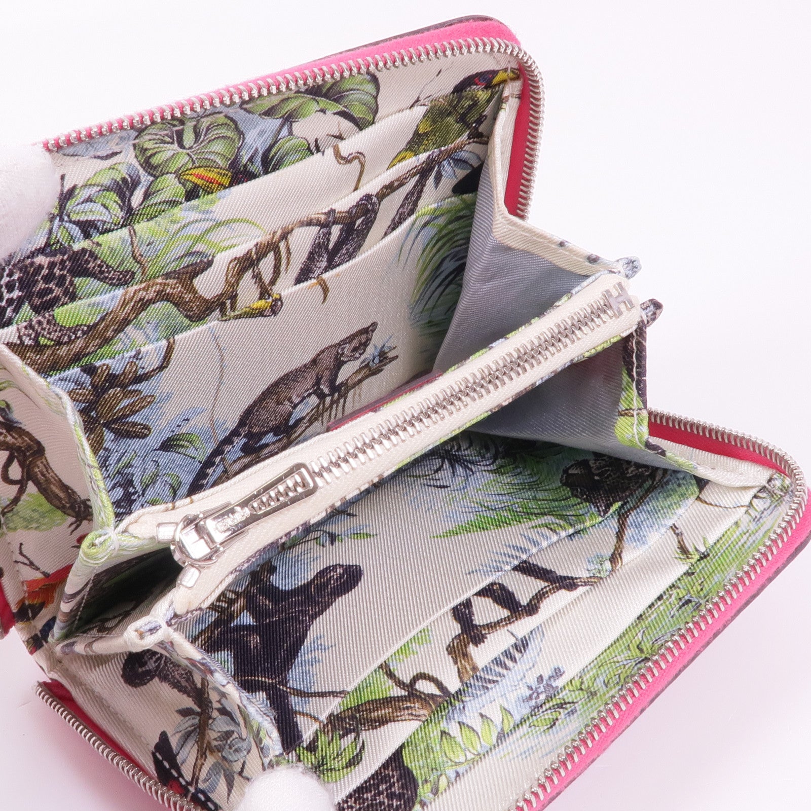 HERMES Epsom皮革Silk'In Compact Wallet銀扣錢包Rose Extreme