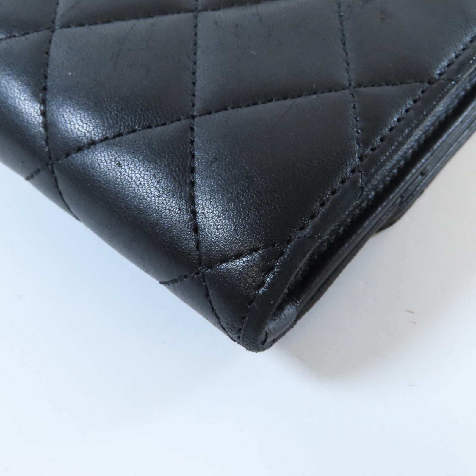 CHANEL 【激減優惠】菱格羊皮皮革Long Wallet銀扣長錢包黑色