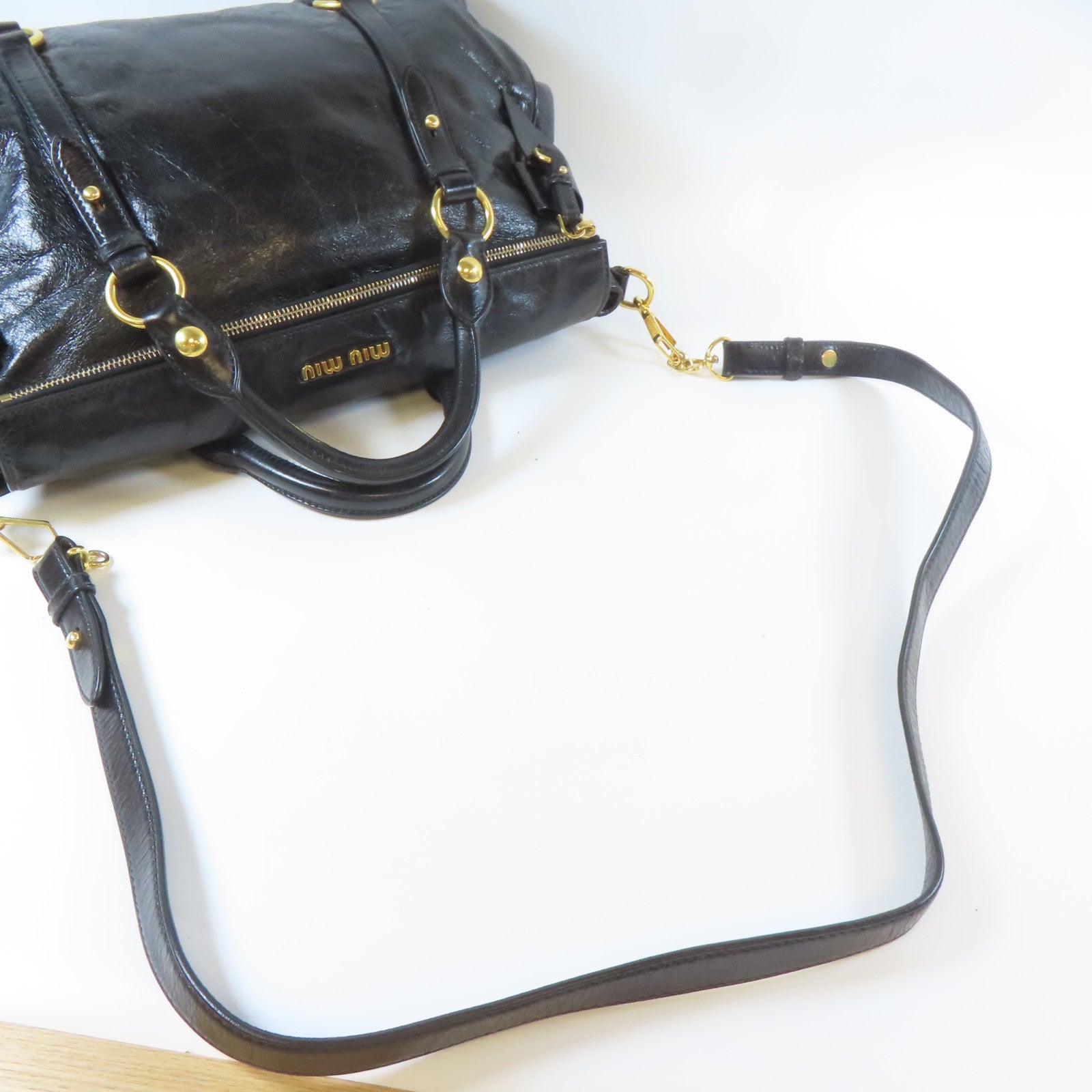 Miu Miu 皮革Shoulder Bag金扣手挽肩背兩用袋黑色