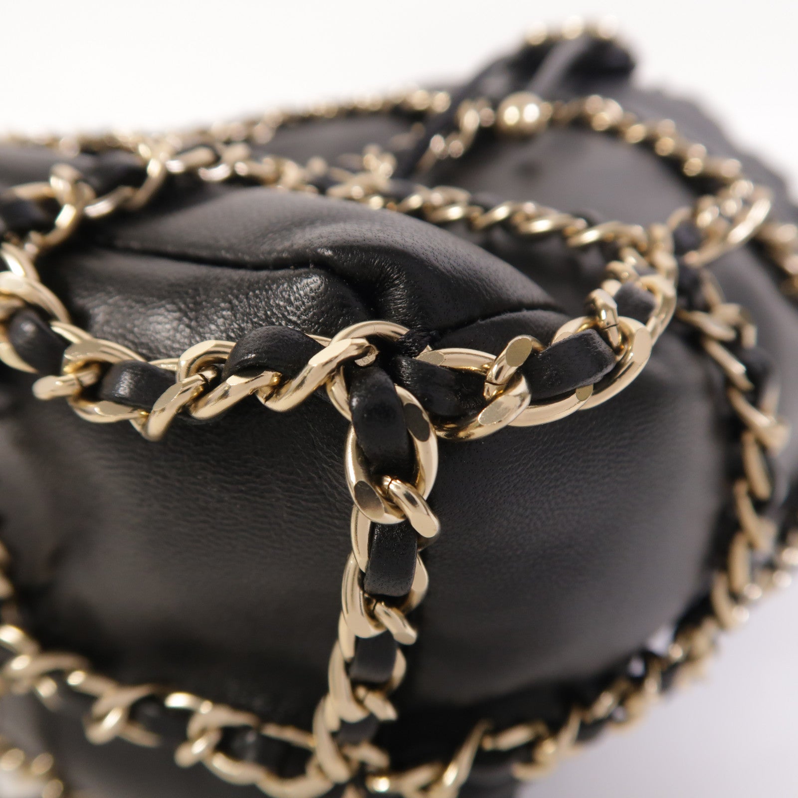 CHANEL 羊皮皮革Drawstring Bag金扣鏈帶肩背袋