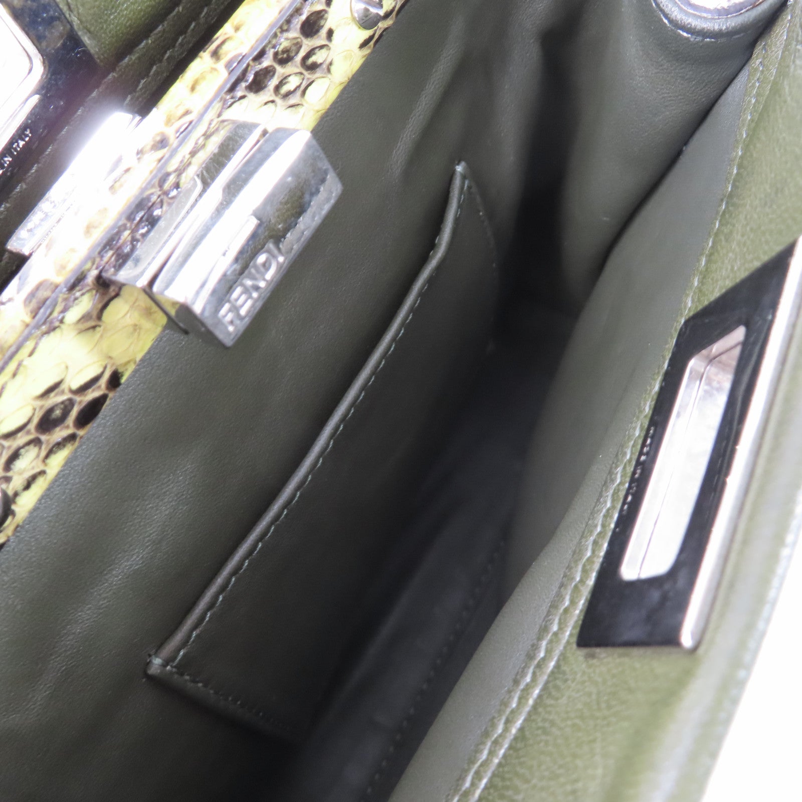 FENDI 牛皮皮革/蛇皮皮革Peekaboo Mini 2Way Shoulder Bag銀扣手挽肩背兩用袋綠色