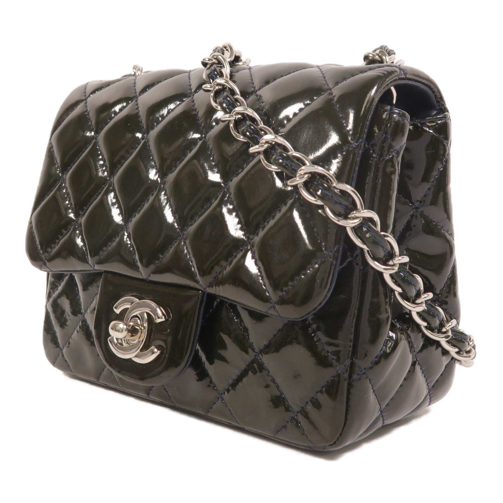 CHANEL 漆皮皮革Mini Classic 17鏈帶肩背袋