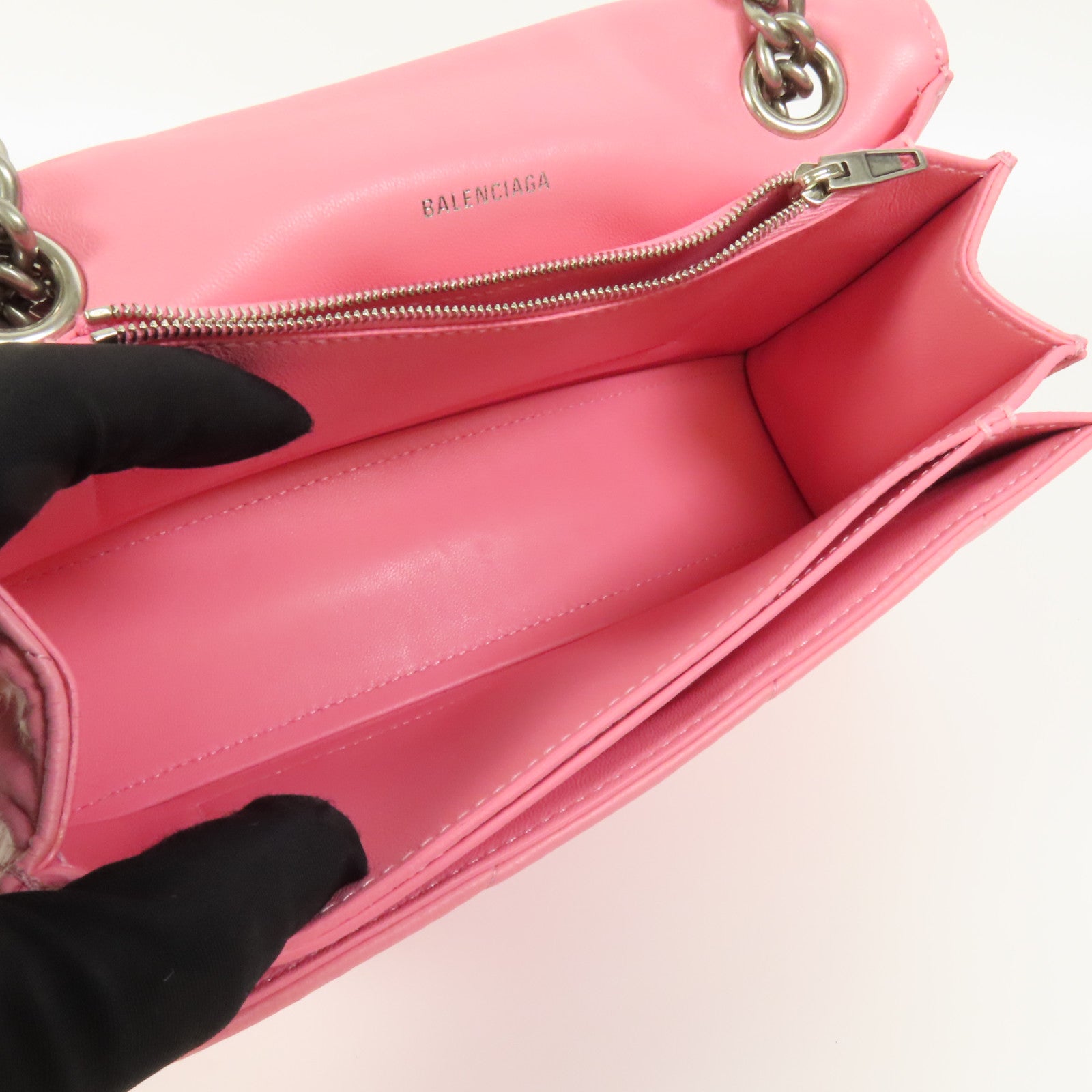 BALENCIAGA 牛皮皮革Crush Small銀扣鏈帶肩背袋