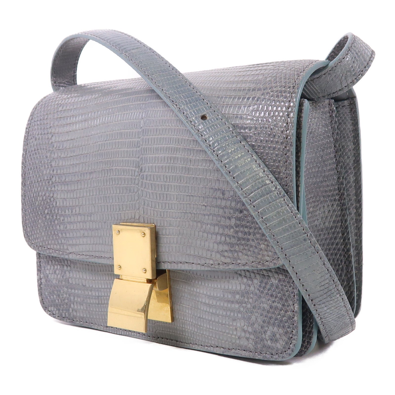 CELINE 蜥蝪皮革Teen Classic Box金扣肩背袋