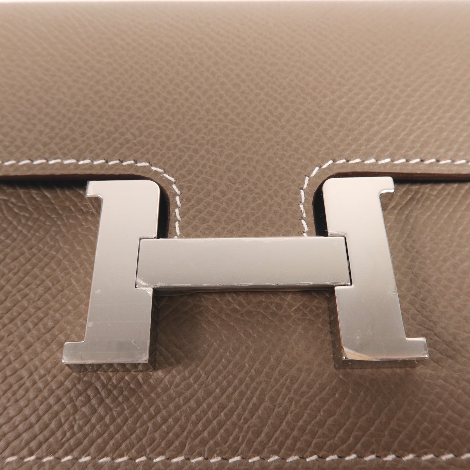 HERMES Evercolor皮革Constance Slim銀扣錢包Etoupe
