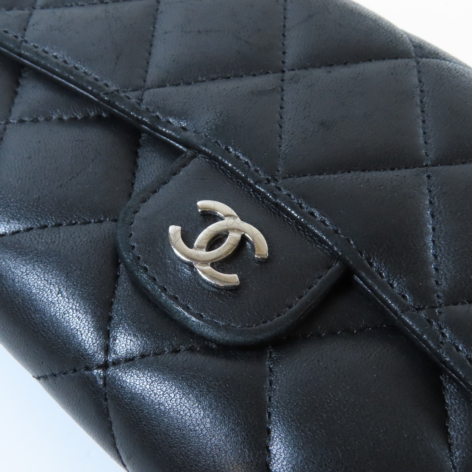 CHANEL 【激減優惠】菱格羊皮皮革Long Wallet銀扣長錢包黑色