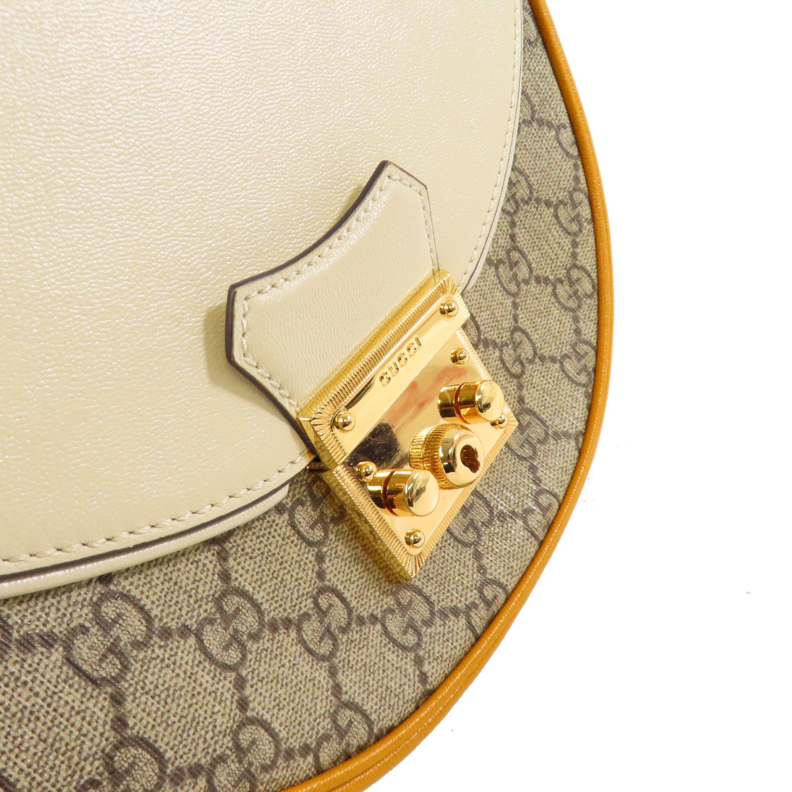 GUCCI GG Padlock Shoulder Bag Coated Canvas Calfskin Leather 644524 White Yellow