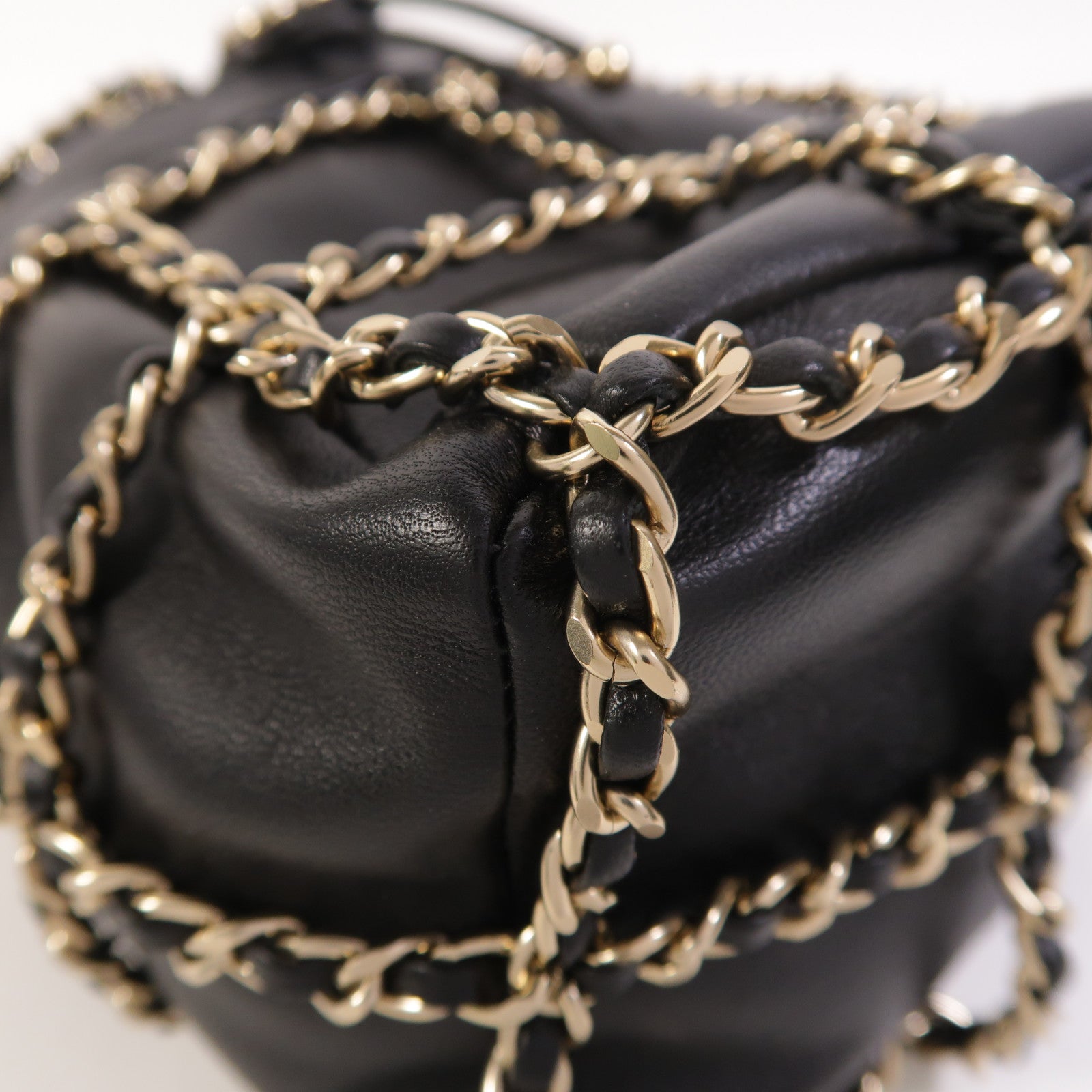 CHANEL 羊皮皮革Drawstring Bag金扣鏈帶肩背袋