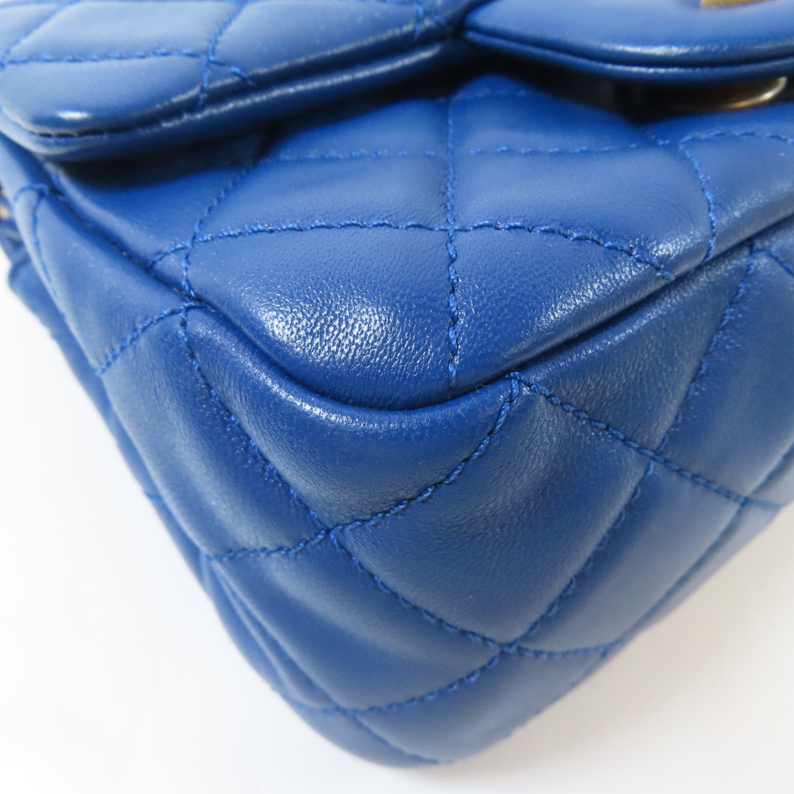 CHANEL 菱格羊皮皮革Chain Shoulder Bag金扣鏈帶肩背袋藍色