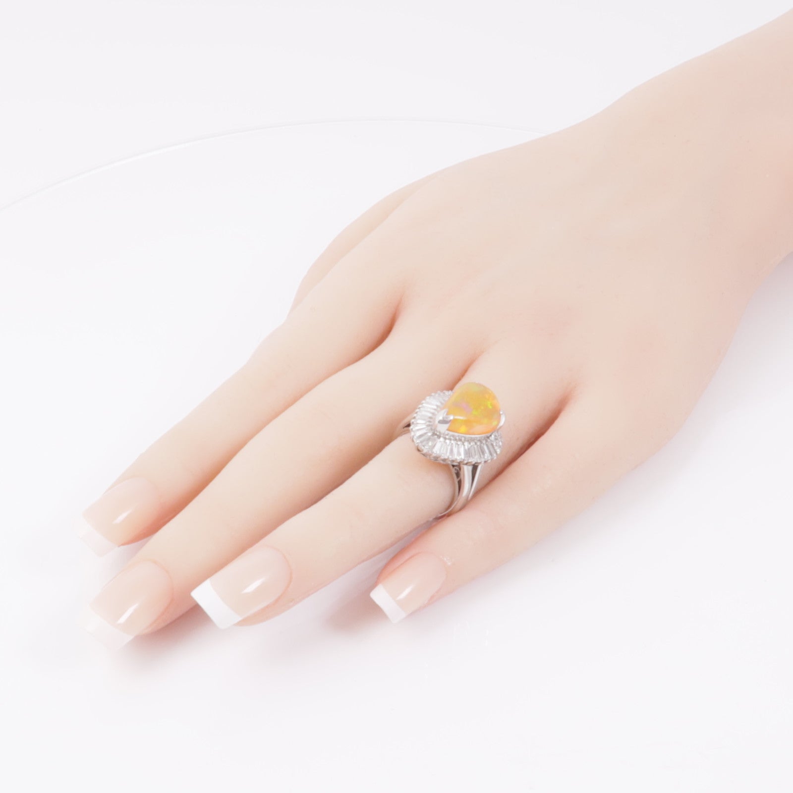 JEWELRY【激減優惠】 PT900鉑金Fire Opal/Diamond Ring 蛋白石/鑽石戒指US#5.25