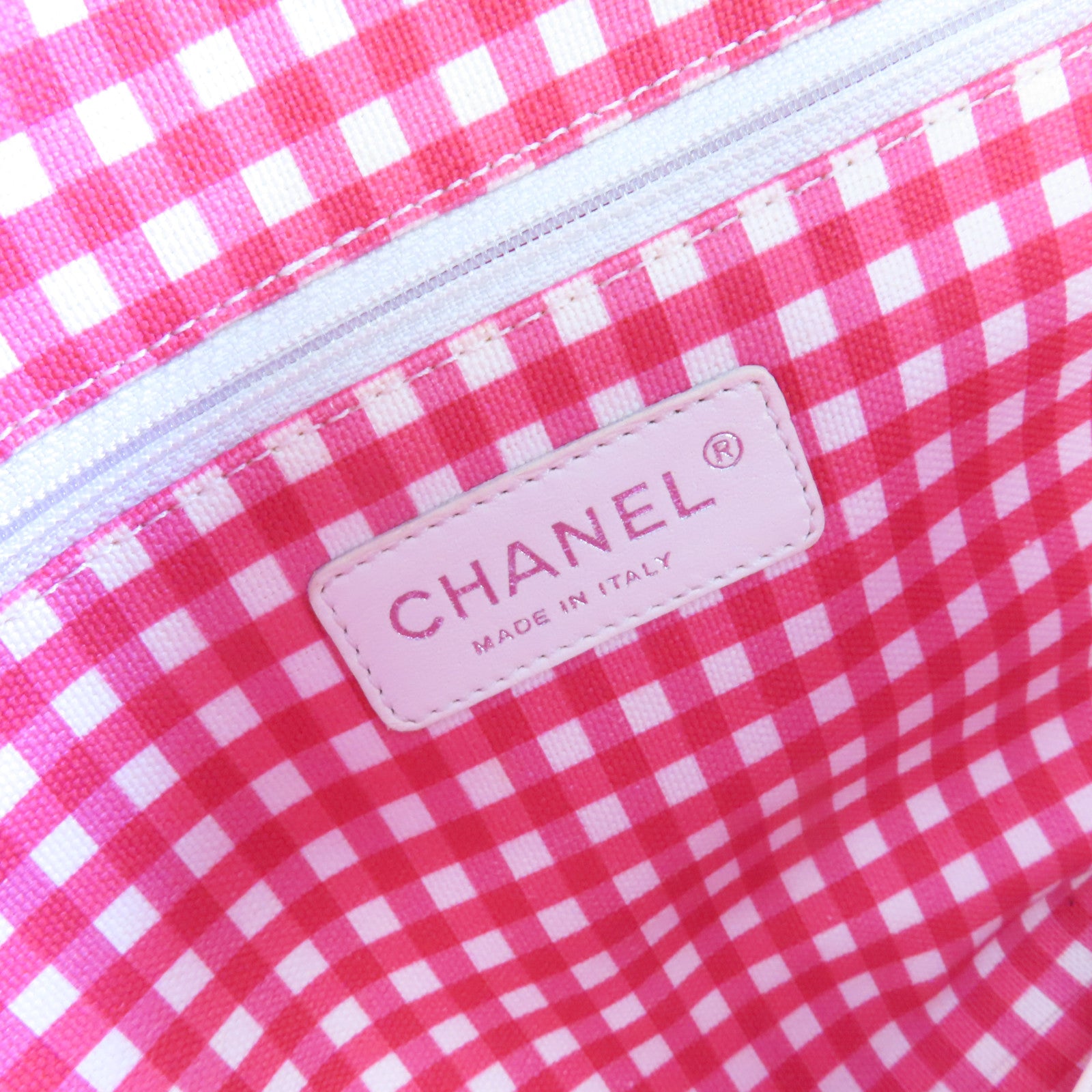 CHANEL 帆布Handbag銀扣手挽袋粉紅色/杏色