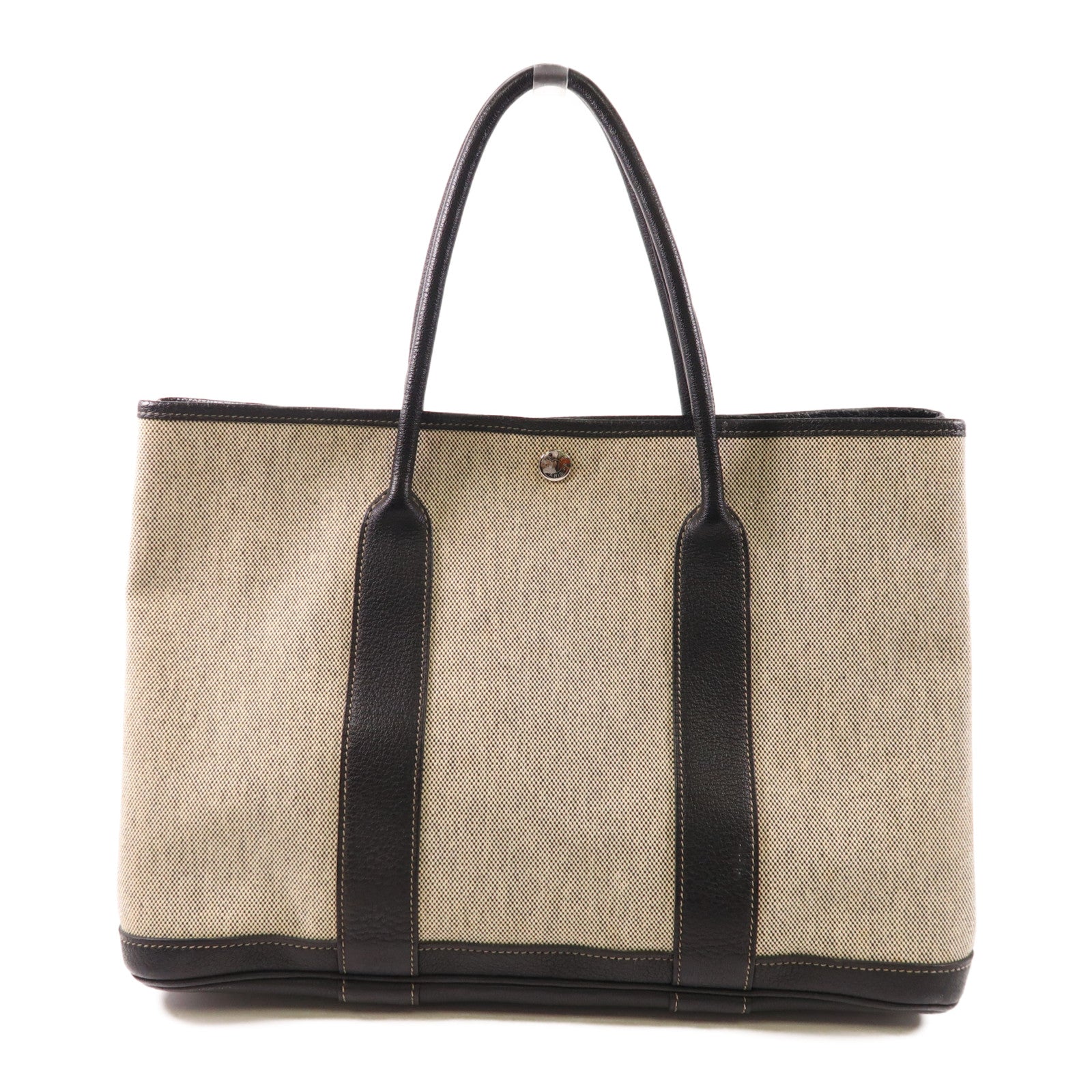 HERMES 【激減優惠】帆布GardenParty PM銀扣肩背袋Black/White