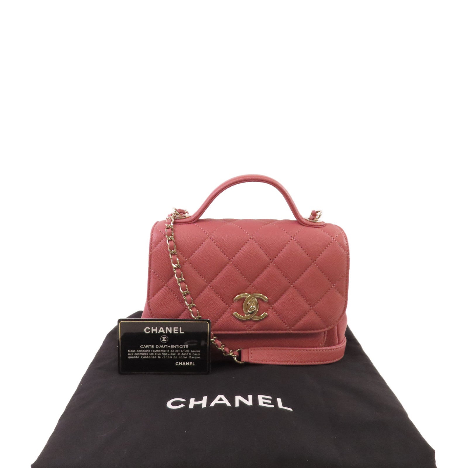 CHANEL 菱格Caviar皮革Affinity 2Way Shoulder Bag金扣鏈帶肩背袋粉紅色
