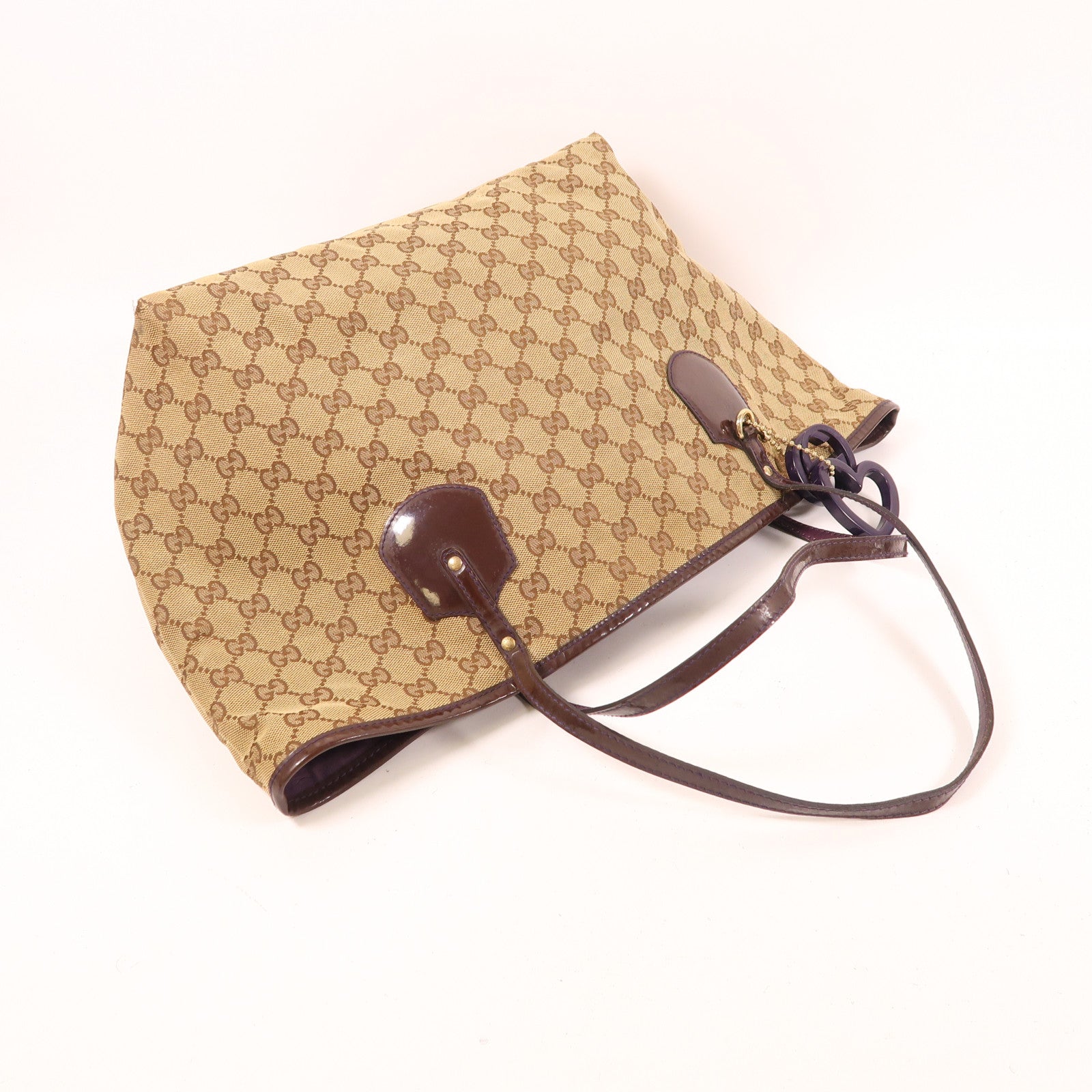 GUCCI 帆布Tote Bag金扣肩背袋