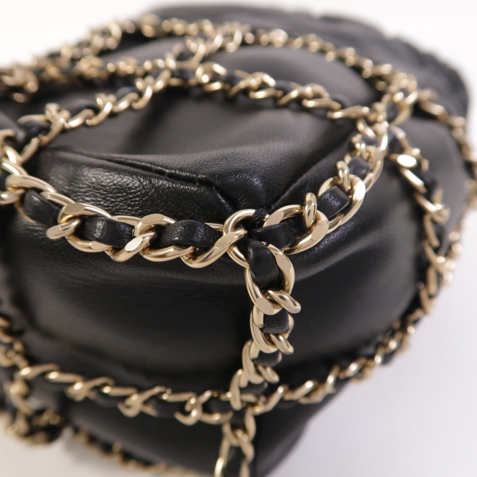 CHANEL 羊皮皮革Drawstring Bag金扣鏈帶肩背袋