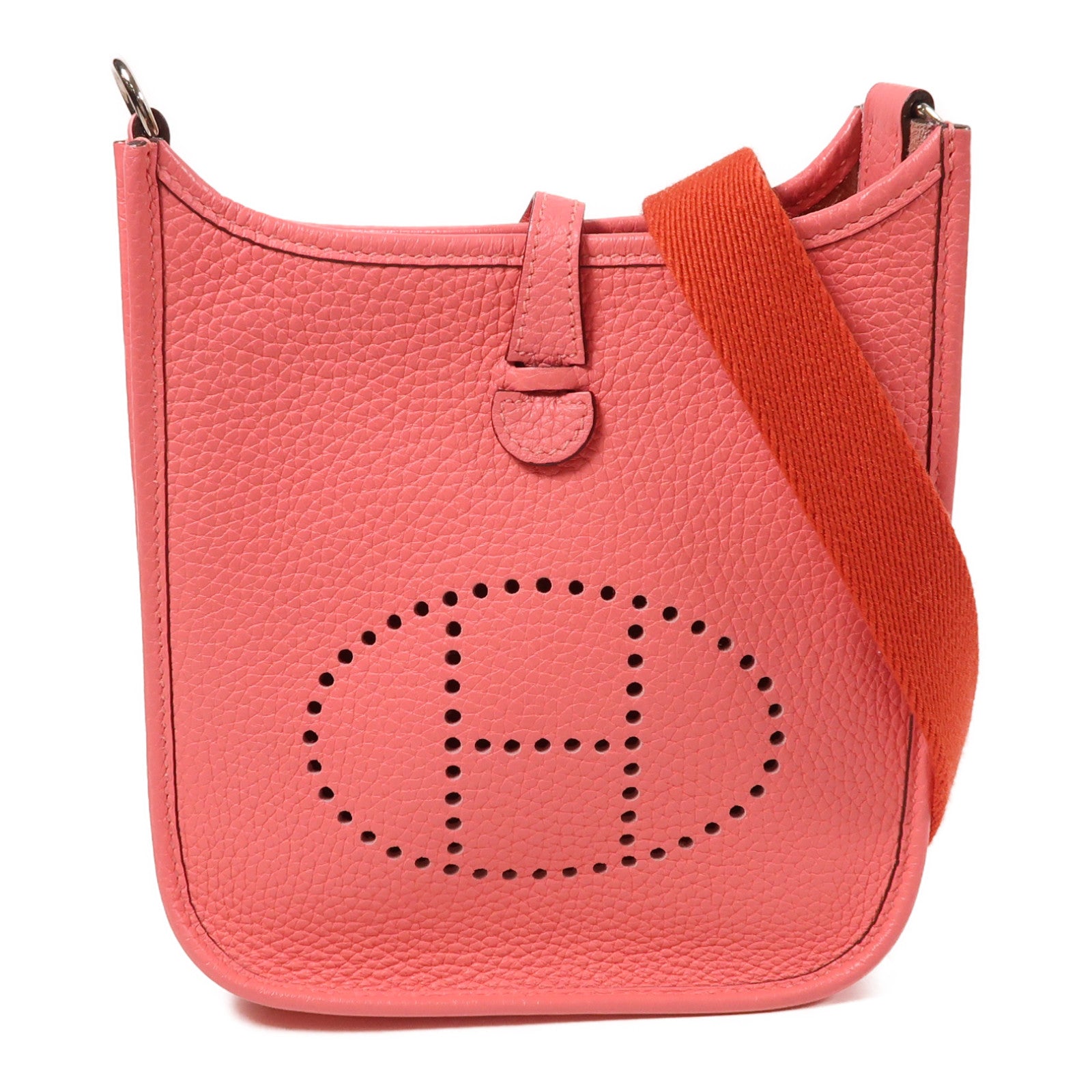 HERMES Clemence皮革Evelyne TPM銀扣肩背袋Rose Azalee