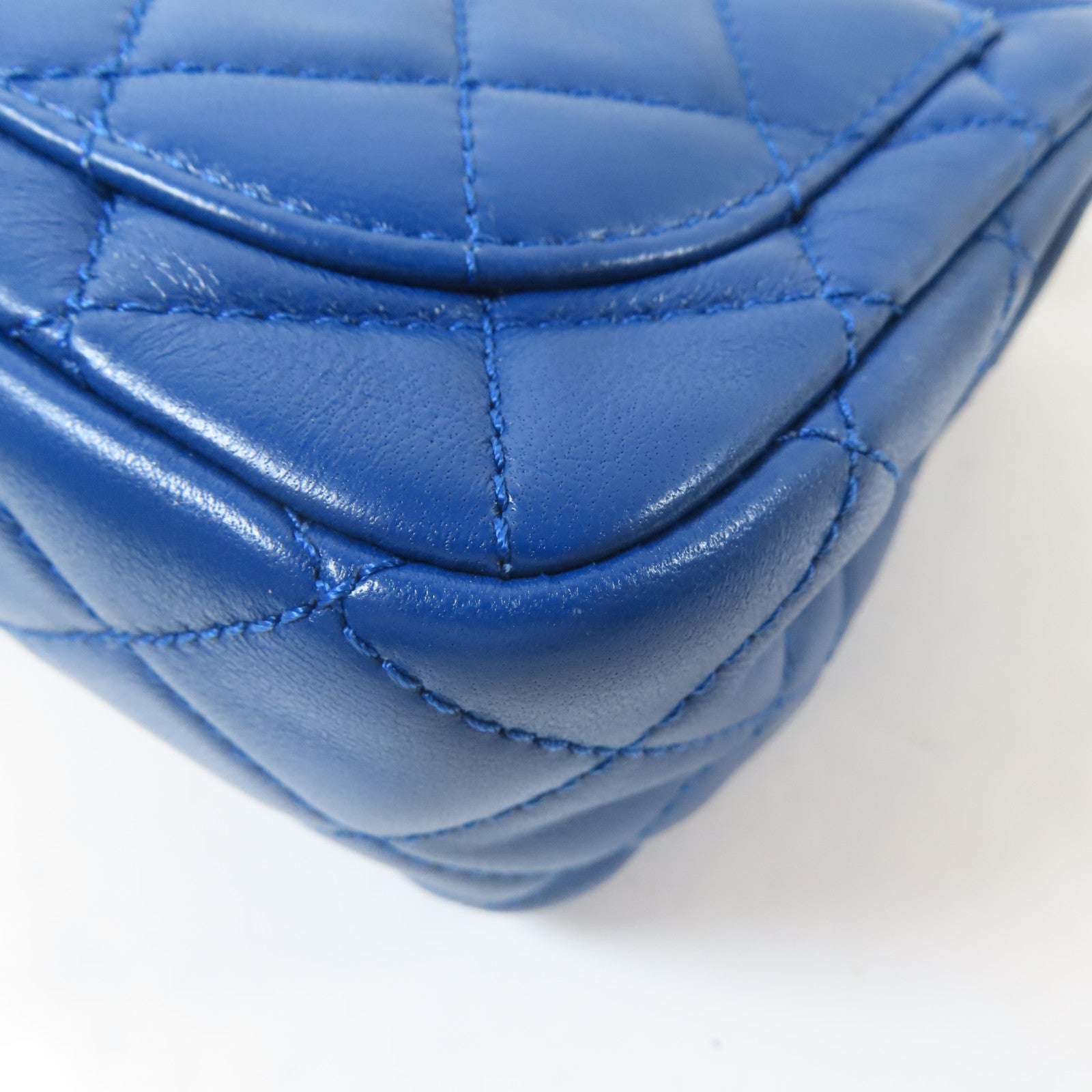 CHANEL 菱格羊皮皮革Chain Shoulder Bag金扣鏈帶肩背袋藍色