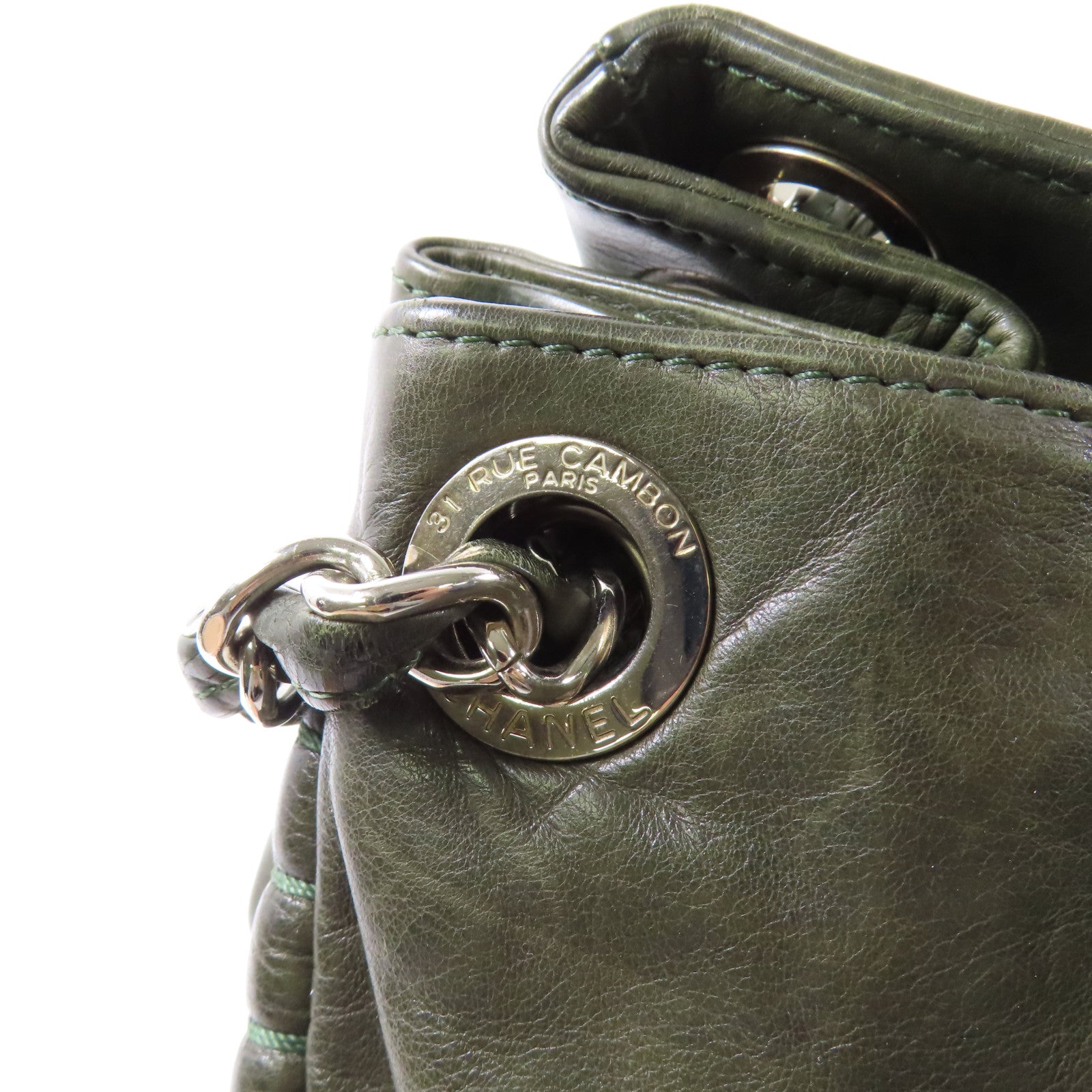 CHANEL CC SHW Tote Bag Chain Tote Bag Calfskin Leather Green