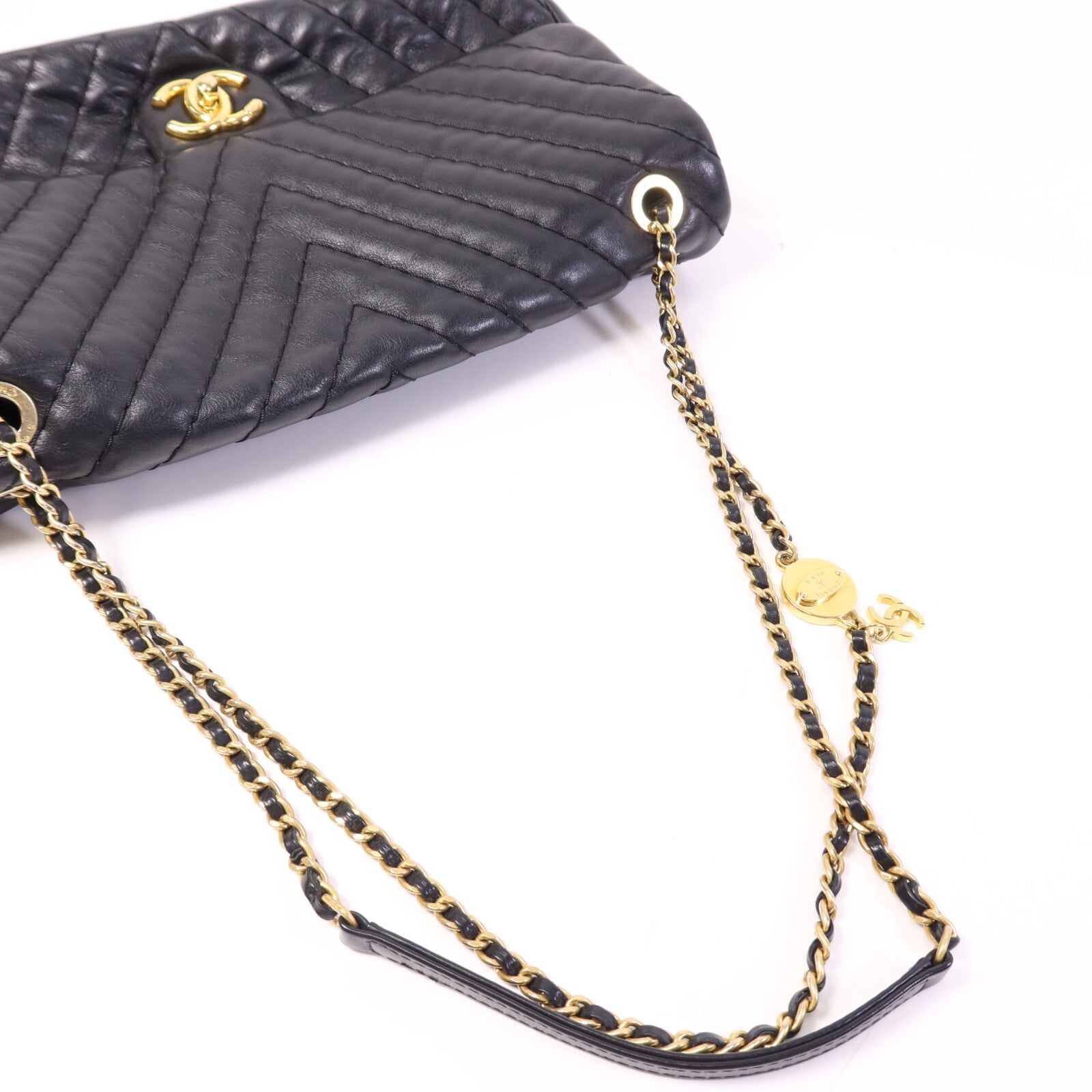 CHANEL 牛皮皮革Chain Shoulder Bag金扣鏈帶肩背袋