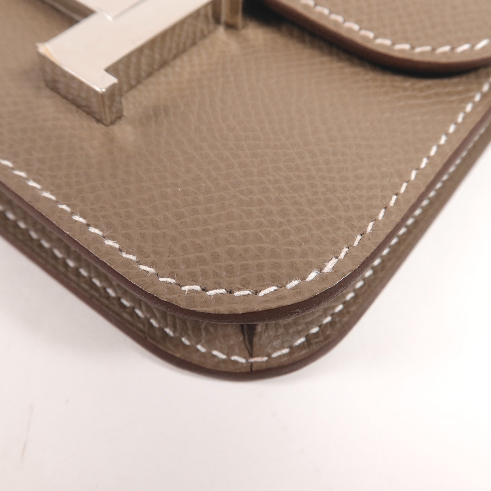 HERMES Evercolor皮革Constance Slim銀扣錢包Etoupe
