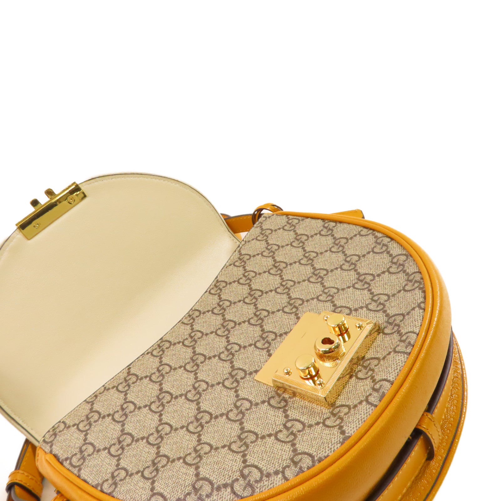 GUCCI GG Padlock Shoulder Bag Coated Canvas Calfskin Leather 644524 White Yellow