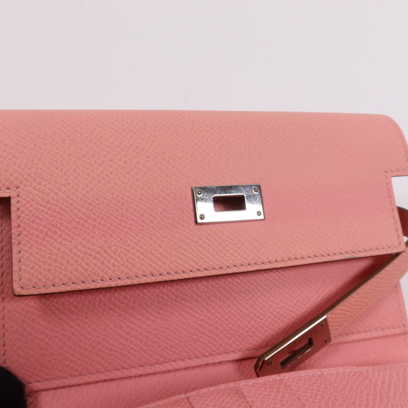 HERMES Epsom皮革Kelly Wallet銀扣長錢包Rose Confetti