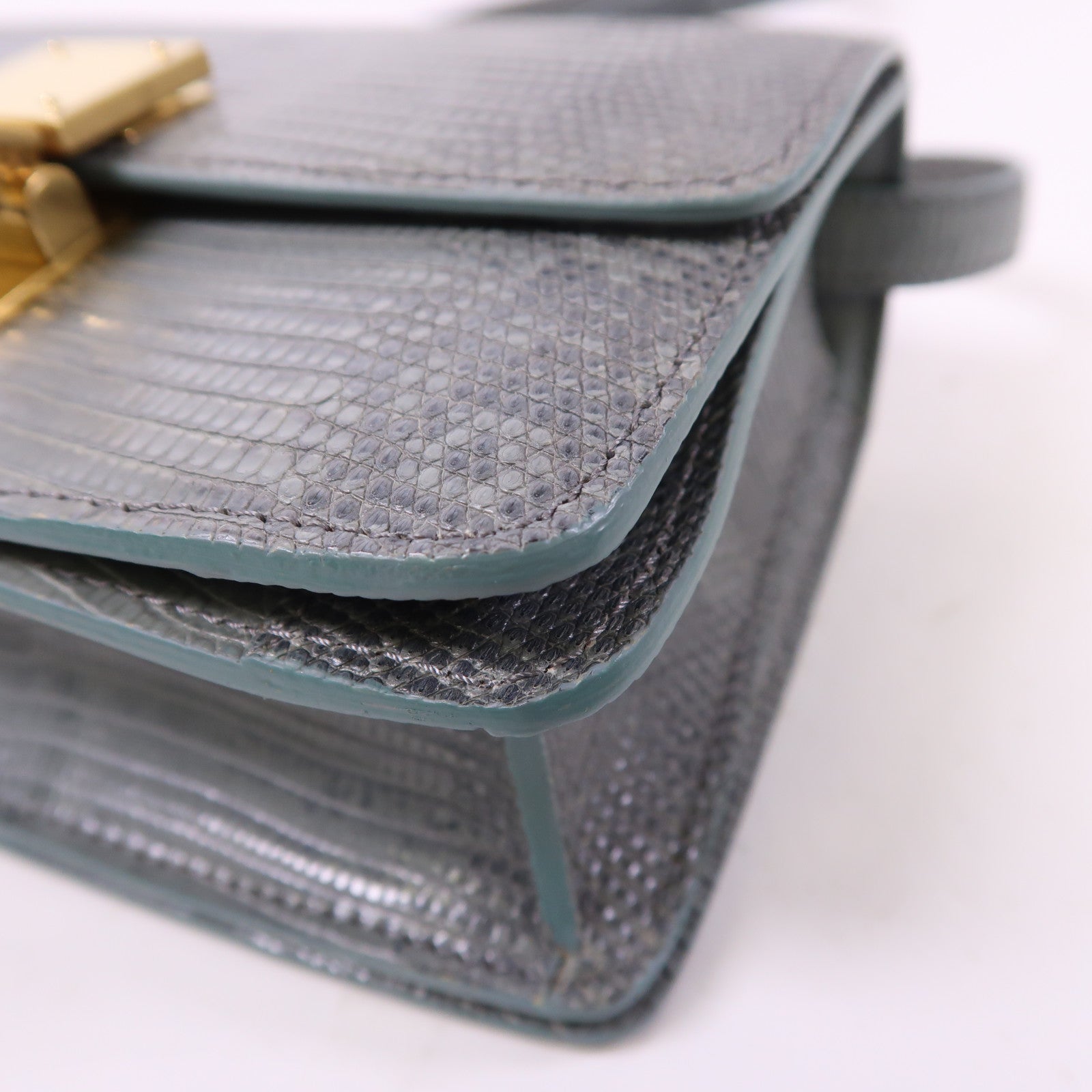 CELINE 蜥蝪皮革Teen Classic Box金扣肩背袋