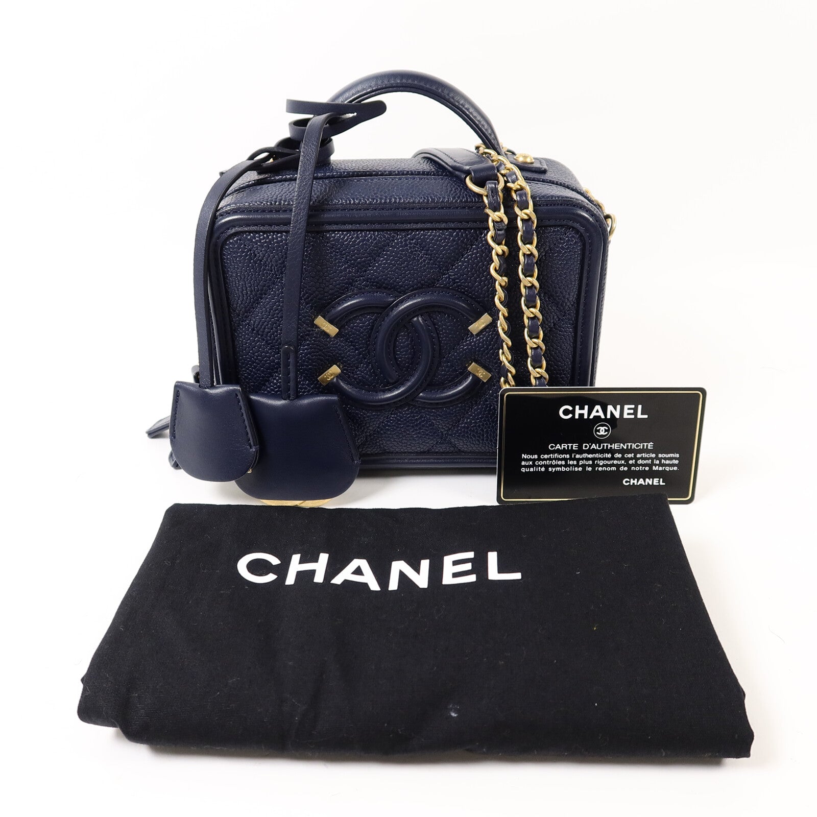 CHANEL 牛皮皮革CC Filigree Vanity Case手挽肩背兩用袋