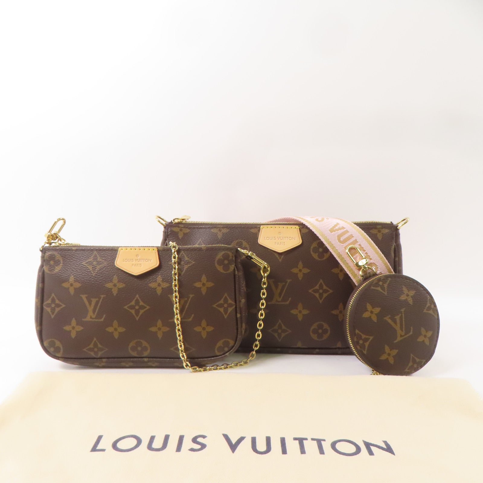 LOUIS VUITTON Monogram Multi Pochette Accessoires金扣手挽肩背兩用袋啡色
