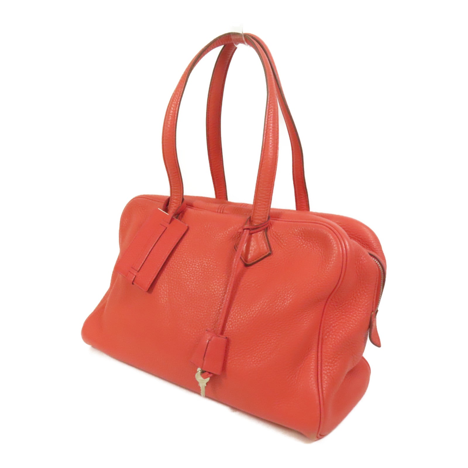 HERMES Clemence皮革Victoria 35銀扣手挽袋Rouge Pivoine
