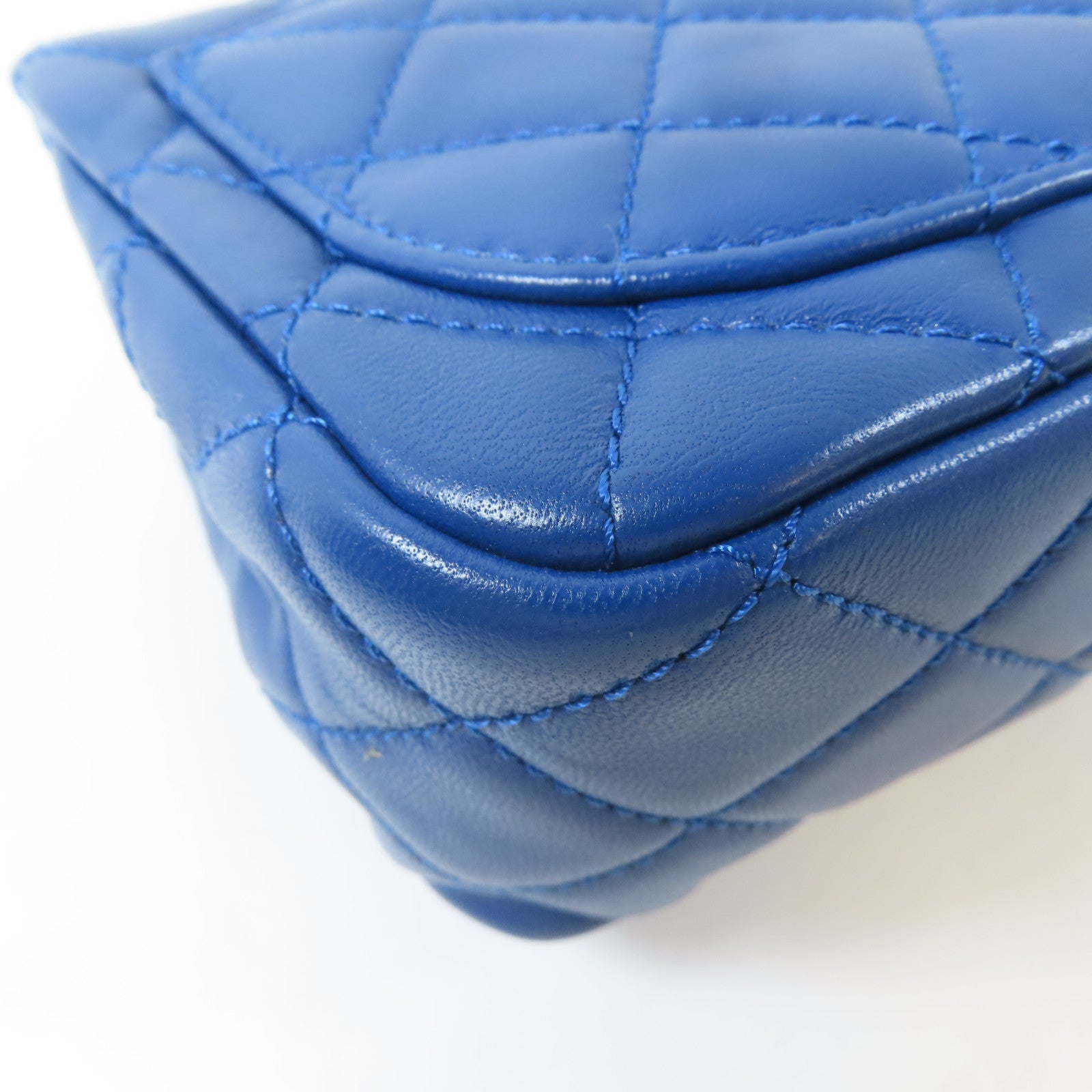 CHANEL 菱格羊皮皮革Chain Shoulder Bag金扣鏈帶肩背袋藍色