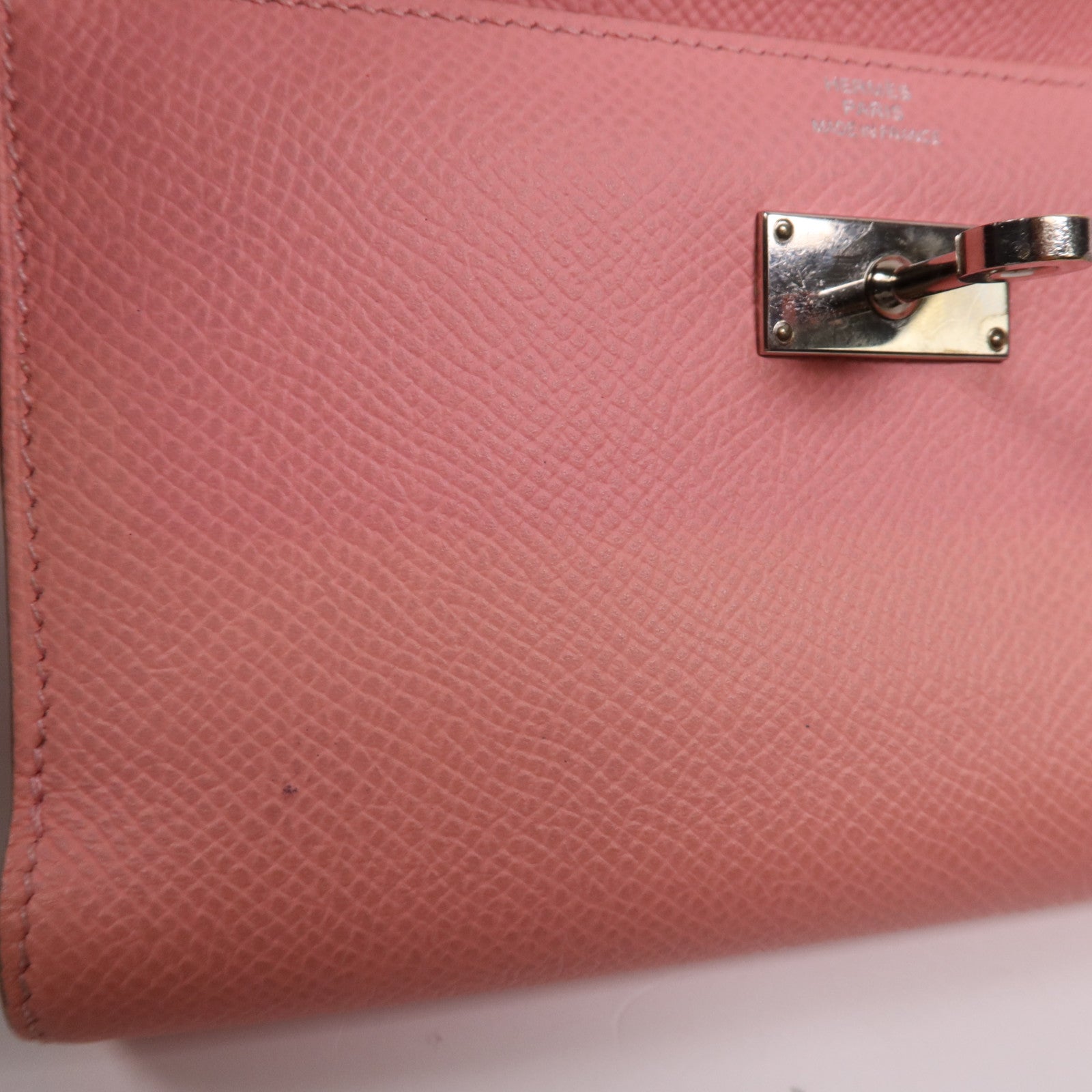 HERMES Epsom皮革Kelly Wallet銀扣長錢包Rose Confetti