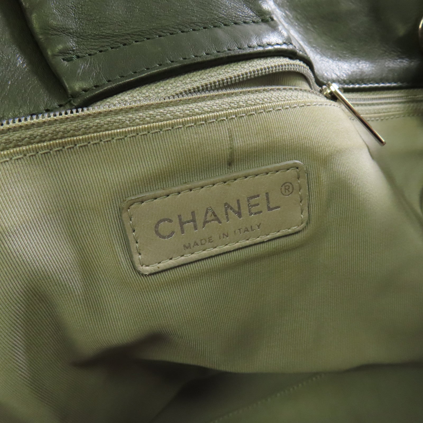 CHANEL CC SHW Tote Bag Chain Tote Bag Calfskin Leather Green