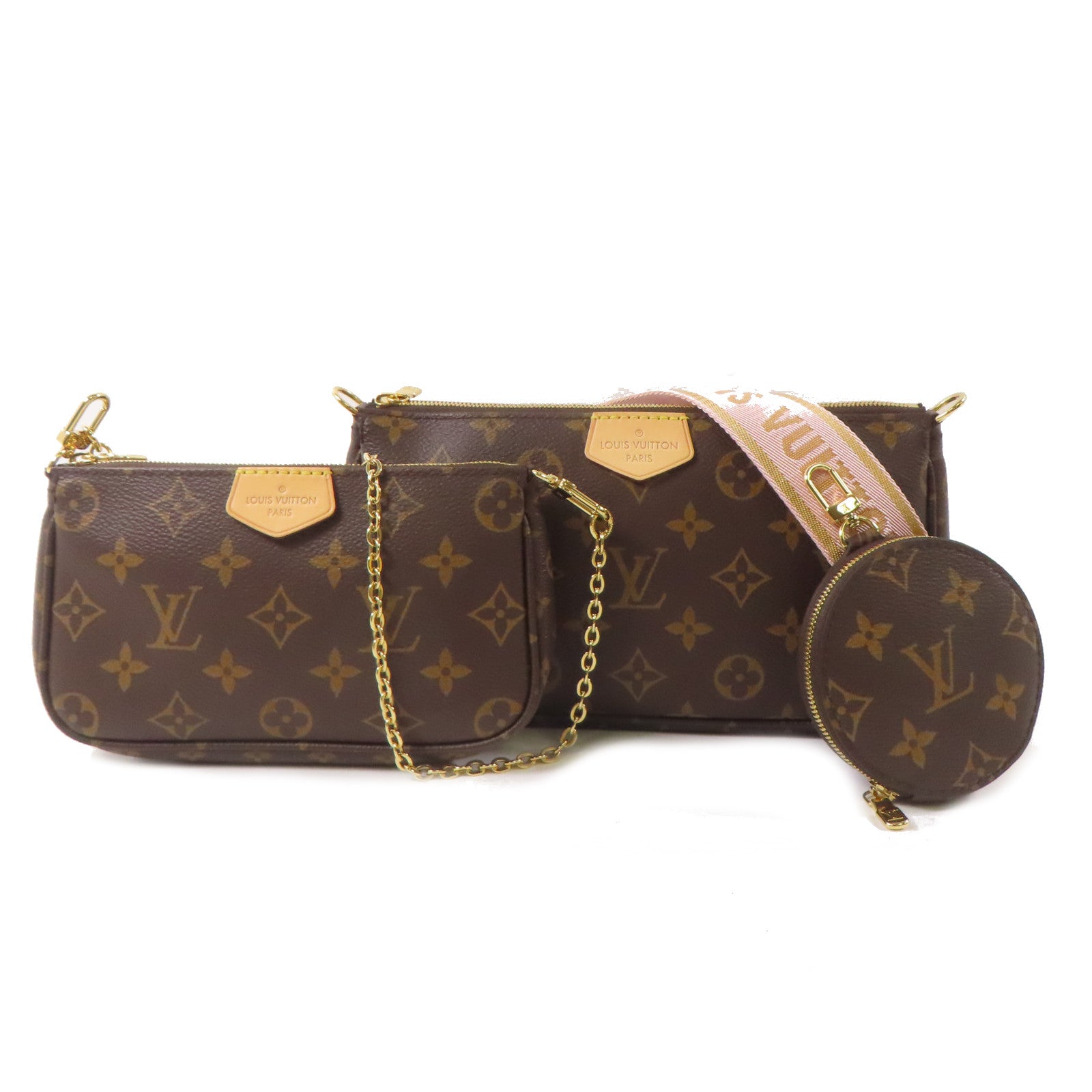 LOUIS VUITTON Monogram Multi Pochette Accessoires金扣手挽肩背兩用袋啡色