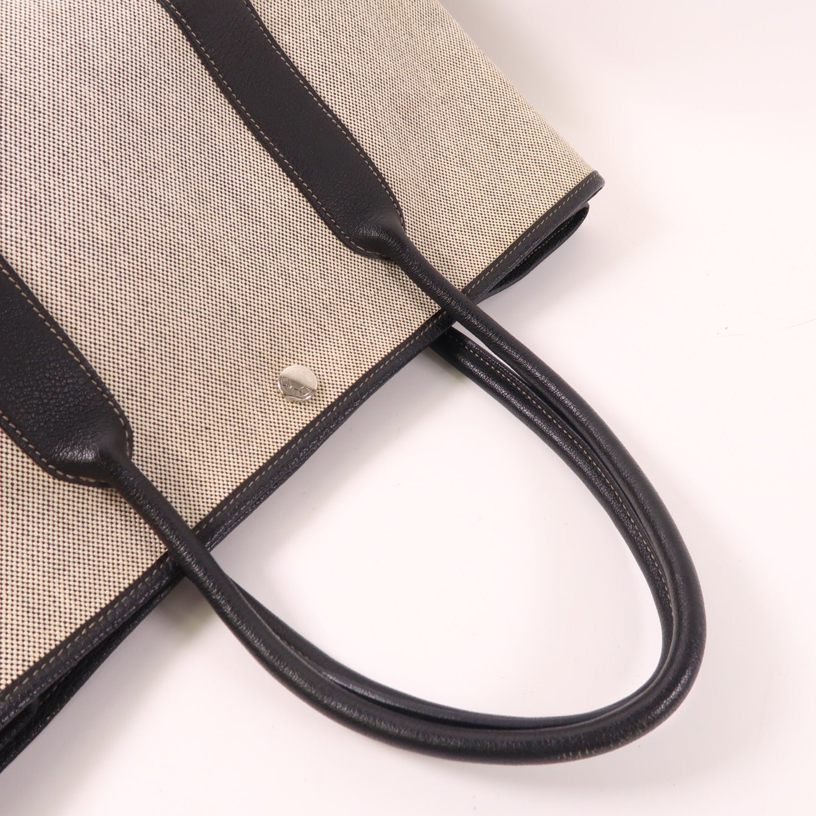 HERMES 帆布GardenParty PM銀扣肩背袋Black/White