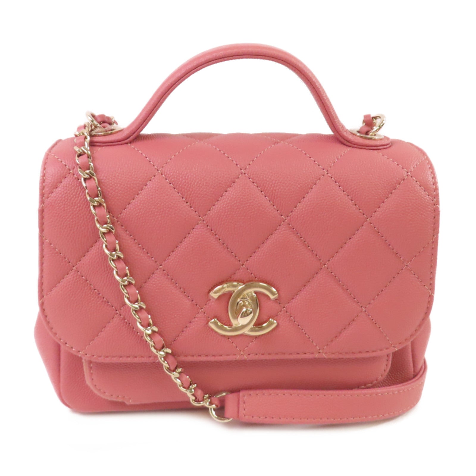 CHANEL 菱格Caviar皮革Affinity 2Way Shoulder Bag金扣鏈帶肩背袋粉紅色
