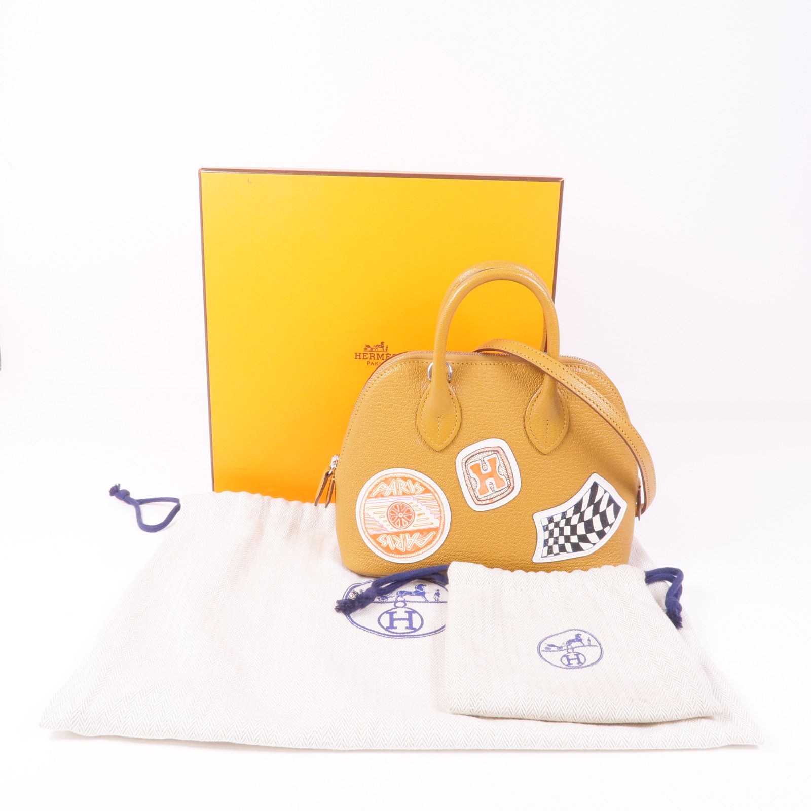 HERMES Chevre皮革Mini Bolide 1923銀扣手挽肩背兩用袋Caramel