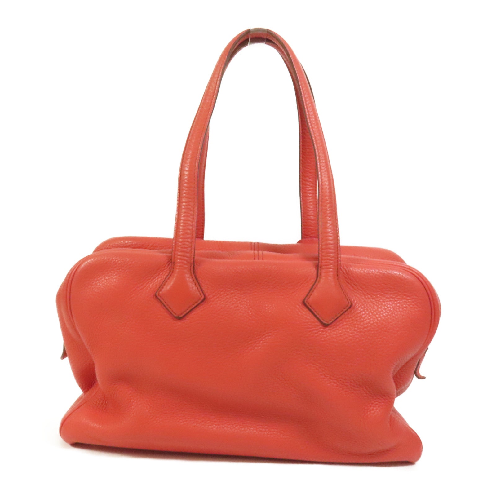 HERMES Clemence皮革Victoria 35銀扣手挽袋Rouge Pivoine