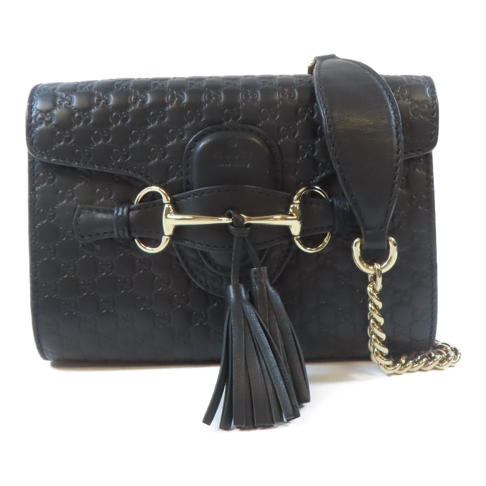 GUCCI 牛皮皮革Guccissima Mini Emily Shoulder金扣鏈帶肩背袋黑色
